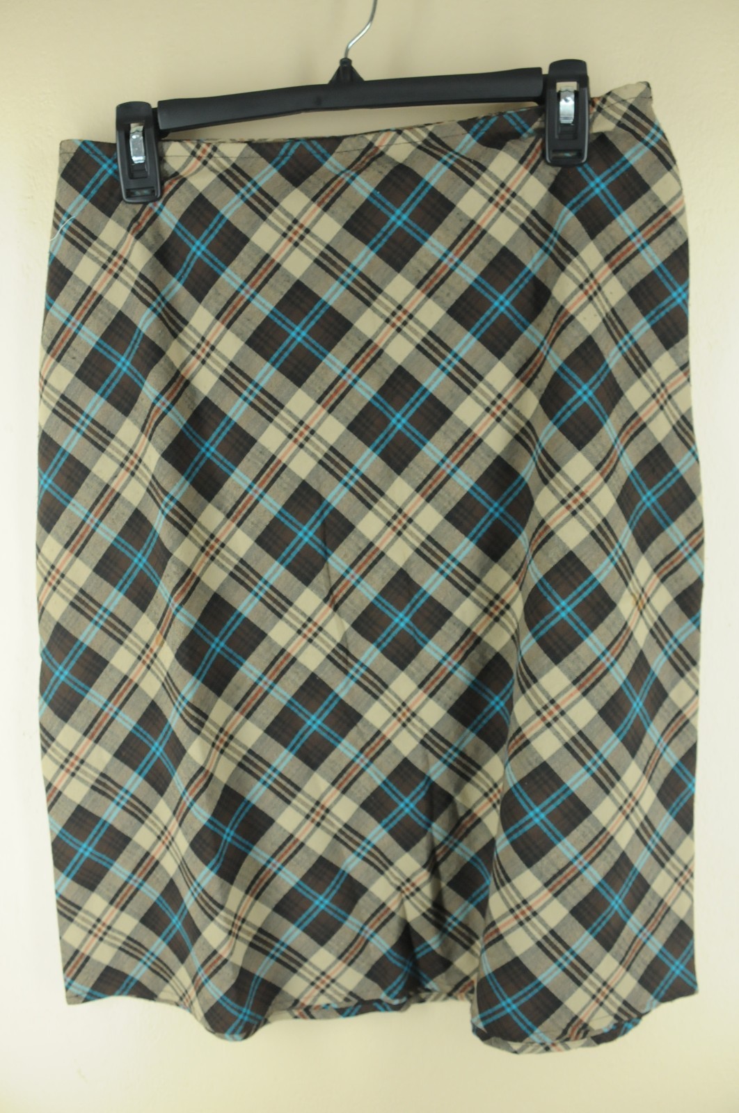 Tracy Evans Women’s Brown Blue & Orange Plaid Polyester Blend Skirt Size 9
