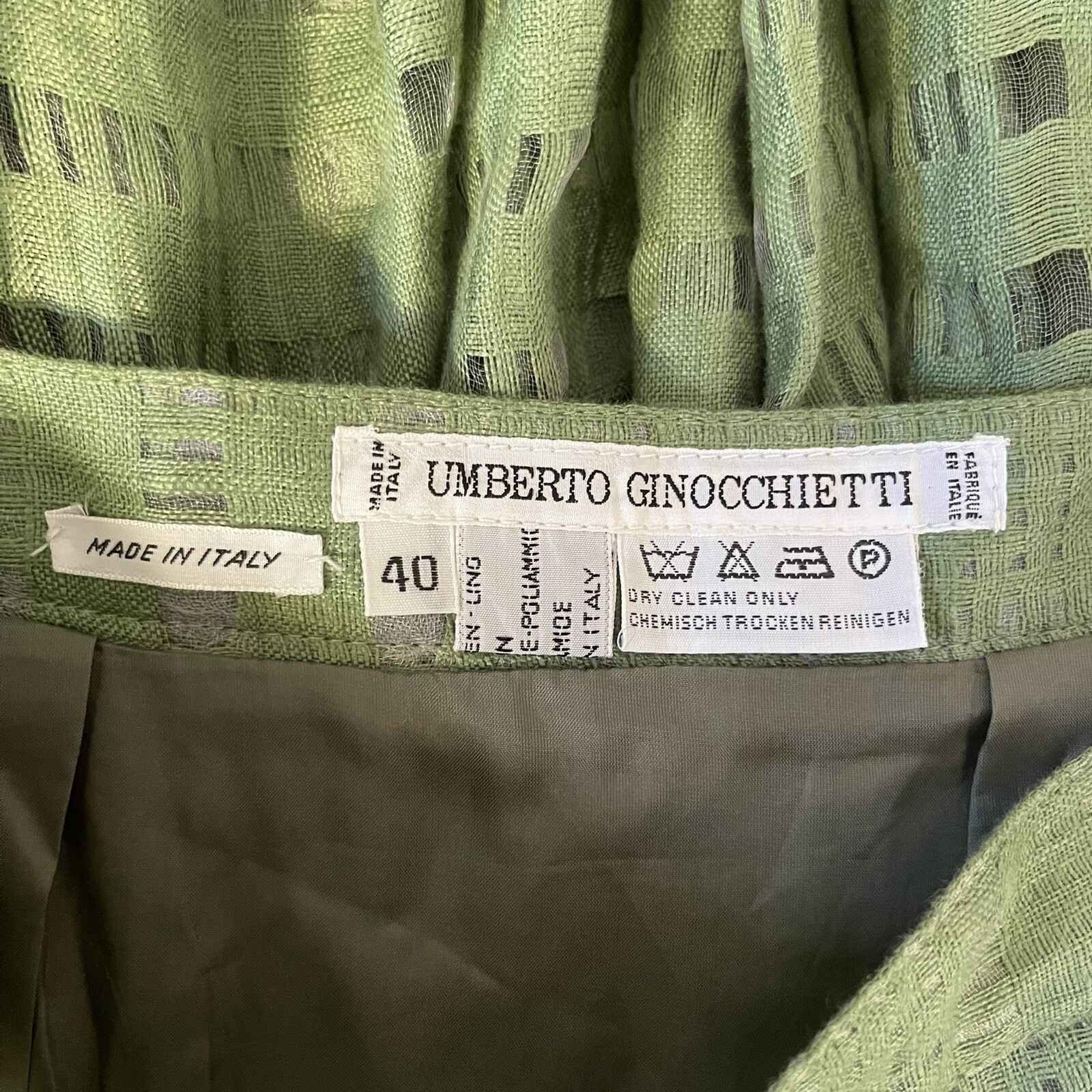 Vintage Umberto Ginocchietti Green Linen Mesh Circle Skirt EU 40 26″ US 4