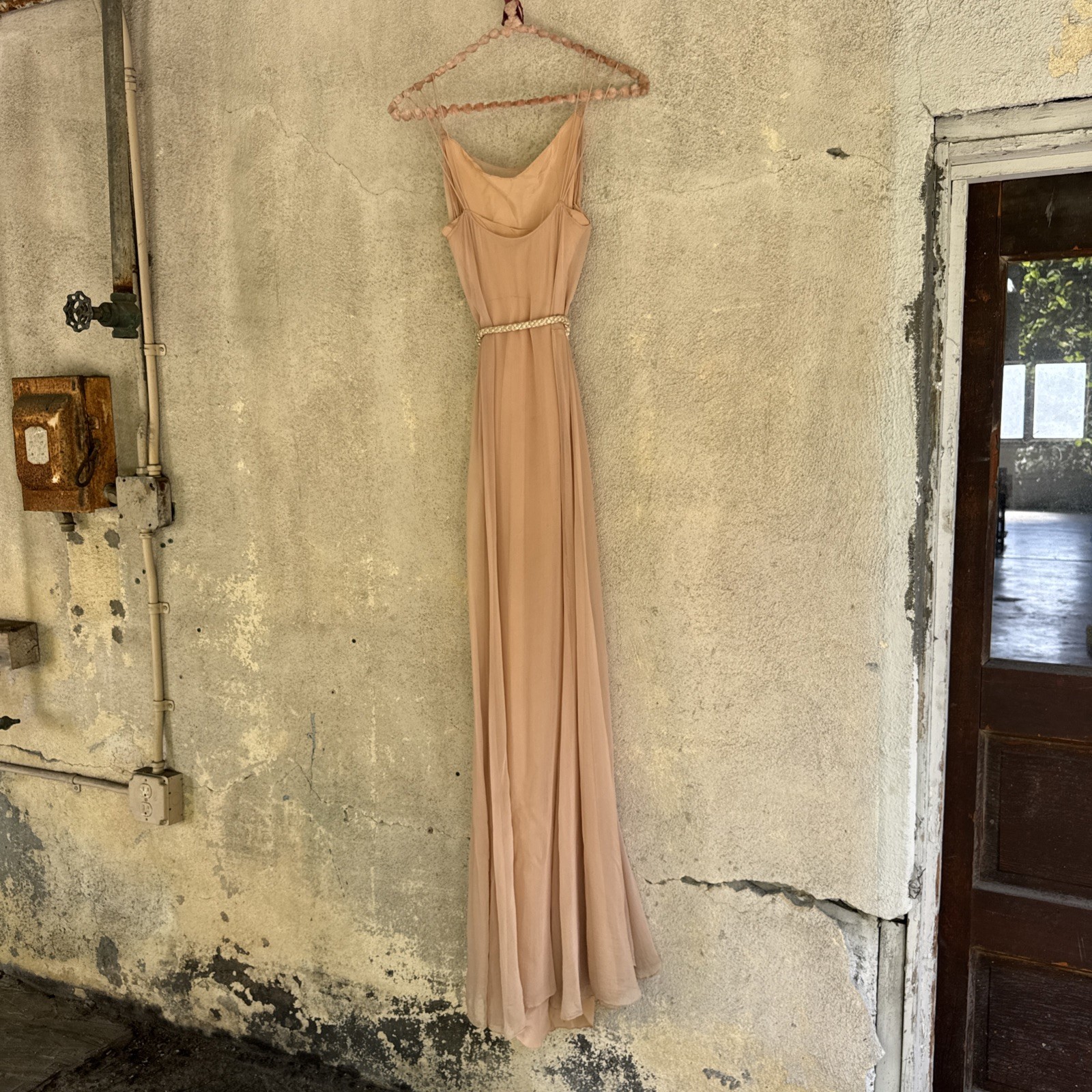 Vintage 1930s Lightest Pink Silk Chiffon Gown Triple Strap Maxi Fairy Dress