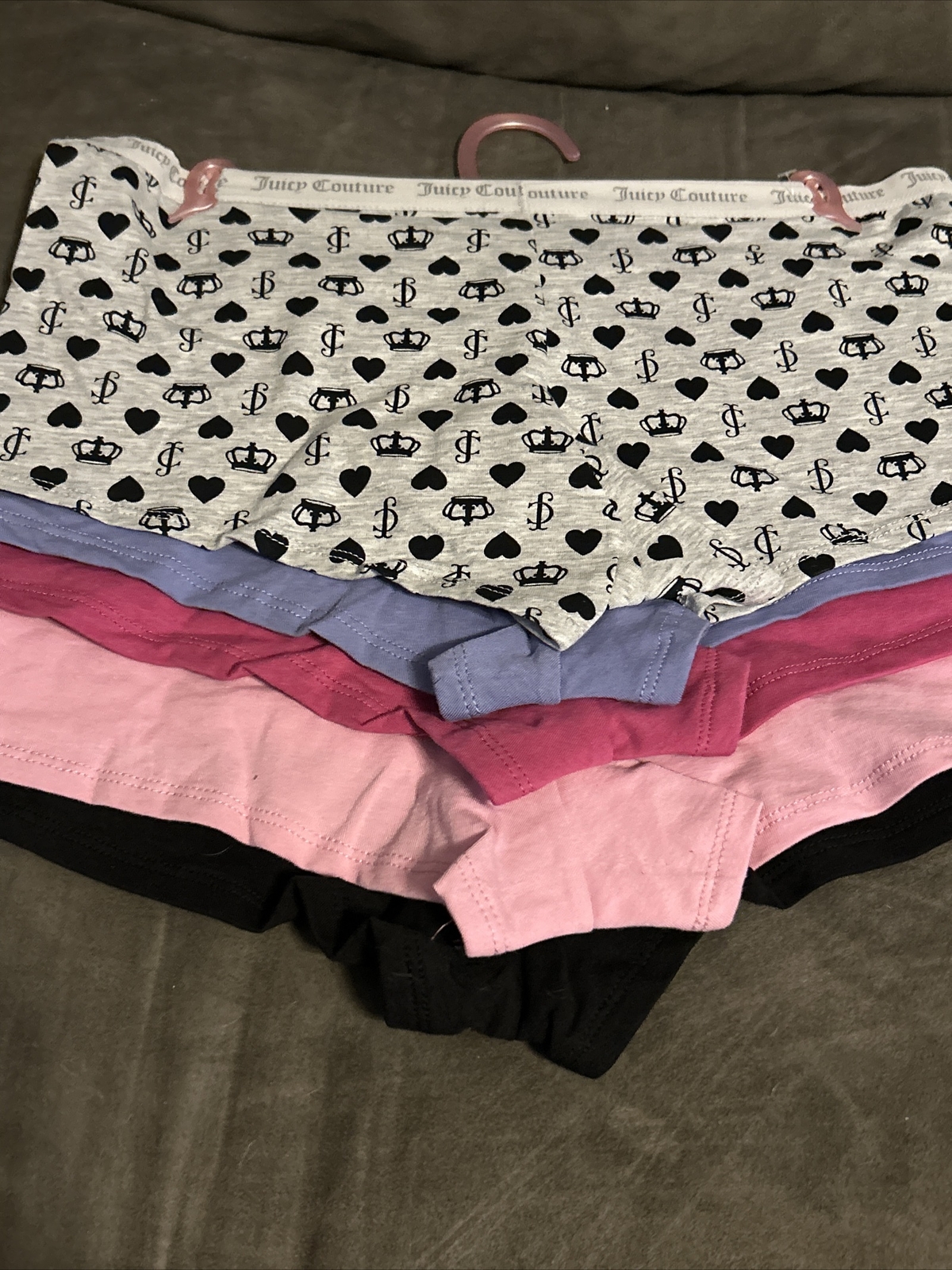 Juicy Couture 5 Panties No Panty Lines NWT Large Pink Black Gray
