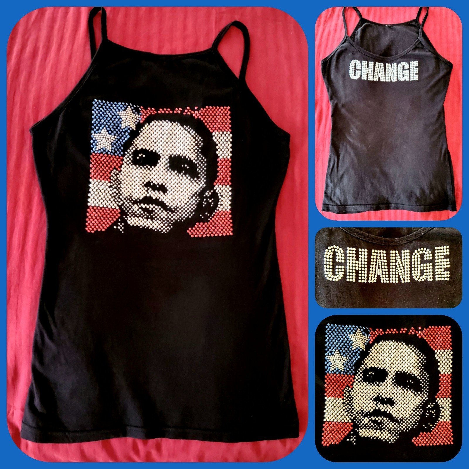 Vintage Rare ’08 President OBAMA Studded T-Shirt CHANGE Women/Girl XS Great Cond