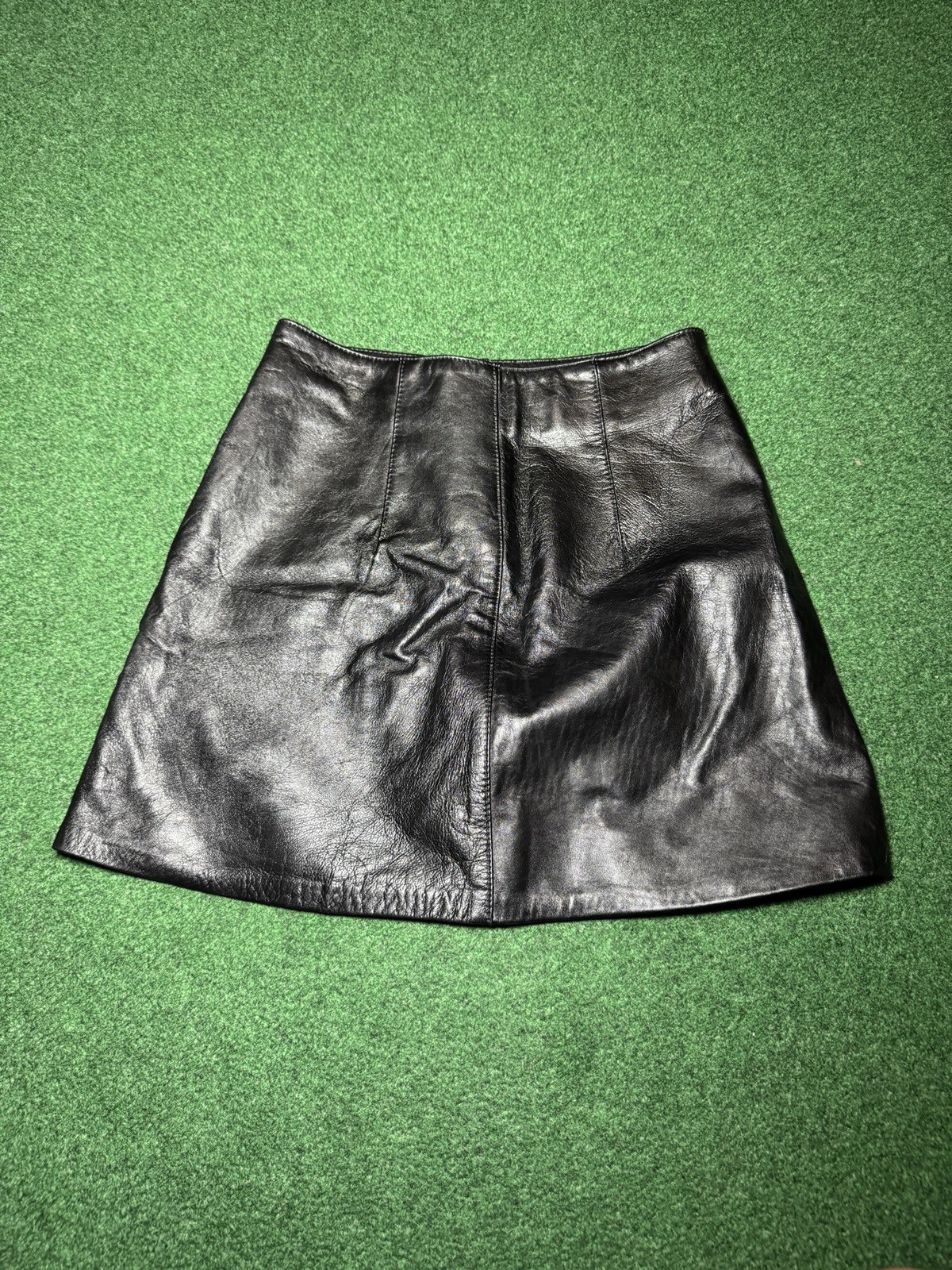 Vintage Black Leather Skirt Medium 26” Waist 90s Metal Buttons Grunge Biker