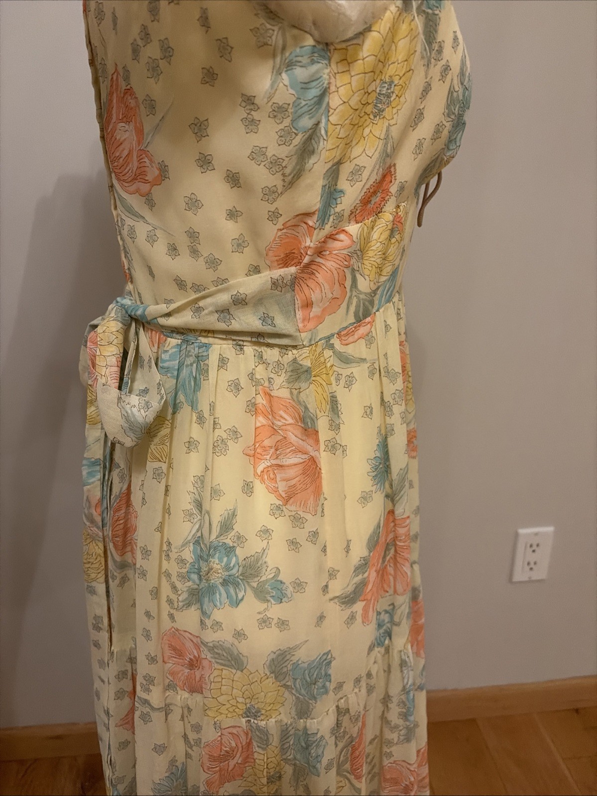 Vintage 70s Long Maxi Prairie Dress Renaissance Cottagecore Fairy Yellow SMALL