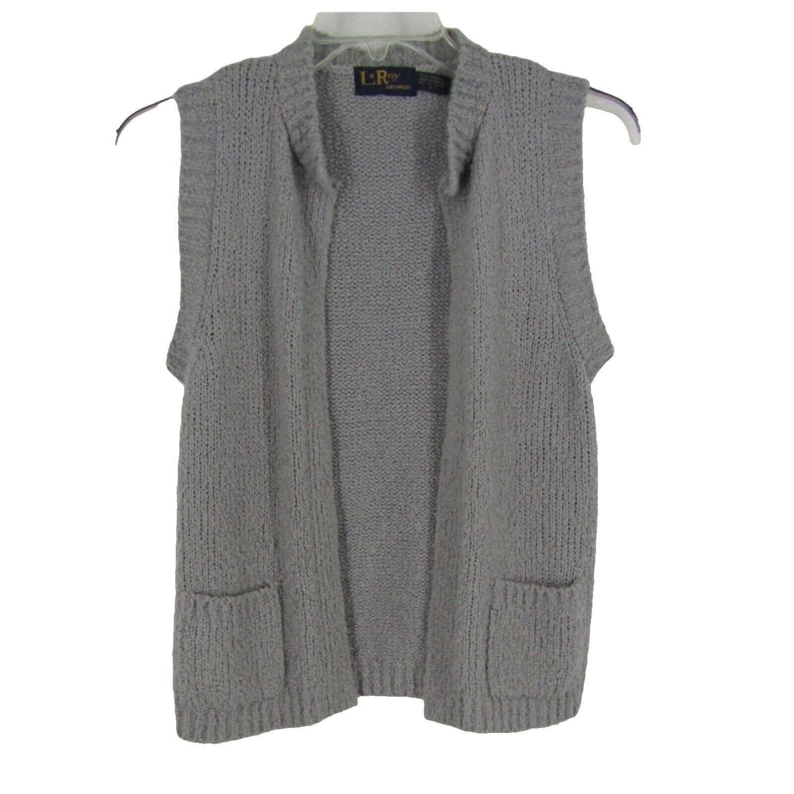 Vintage Knitwear Sweater Vest Size Small Gray Open Front Pockets