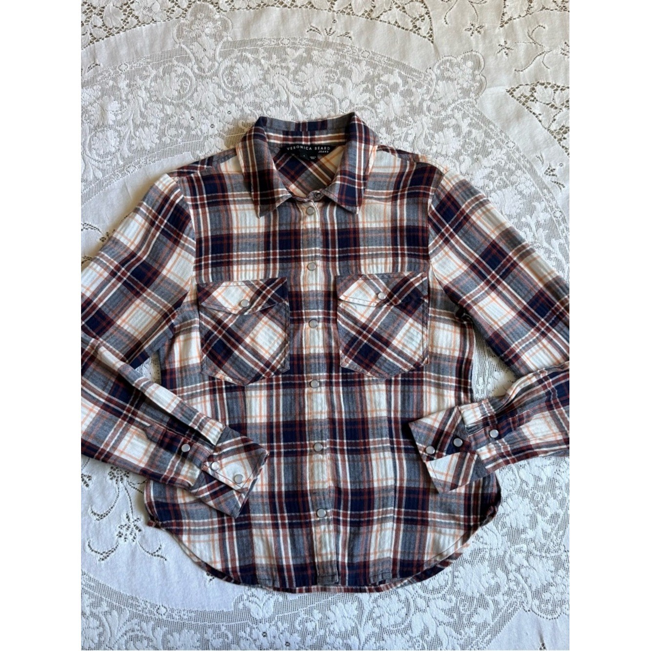 Veronica Beard Jeans Barnette Plaid Cotton Flannel Western Shirt size 4