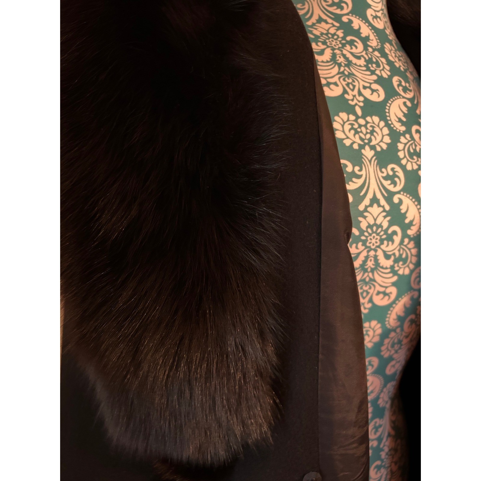Vtg Fox Fur Black Wool Skirted Coat Pinup Bombshell Soft Girl Old Money Romantic