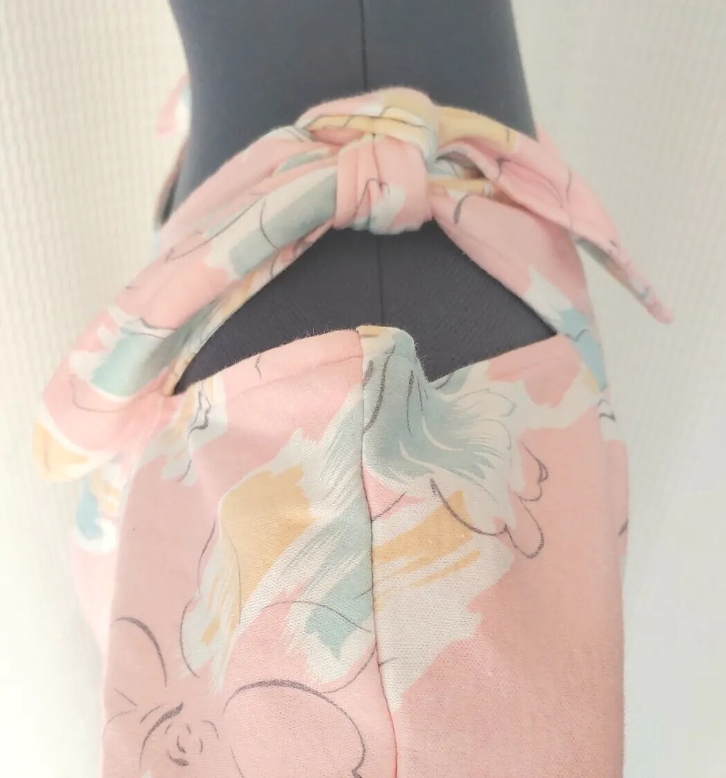 Vintage Pink Knit Skirt & Top Set with Yellow & Blue Florals Size 11/12