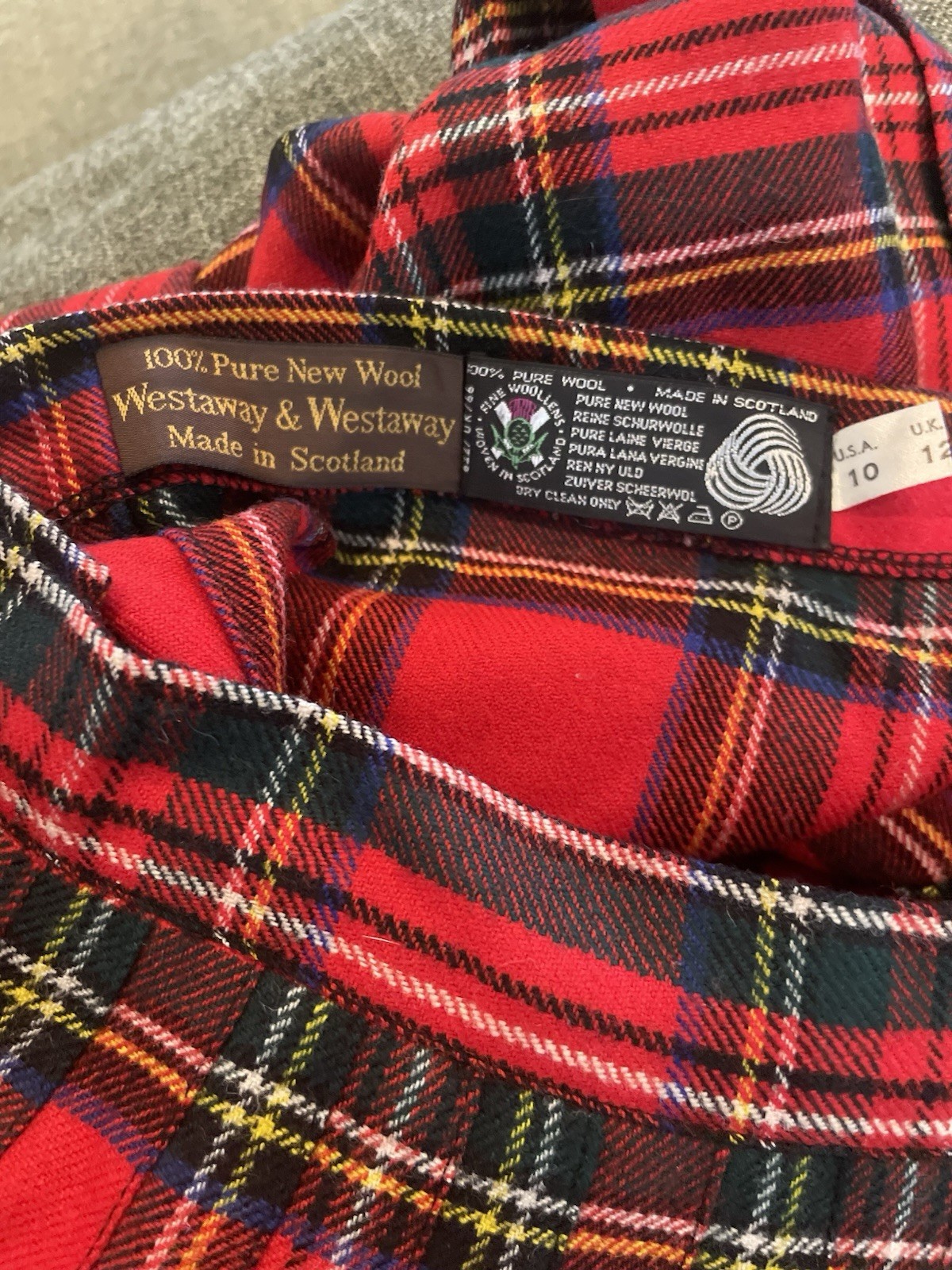 Vintage Westaway & Westaway 100% Wool Kilt Skirt Royal Stewart Tartan Plaid