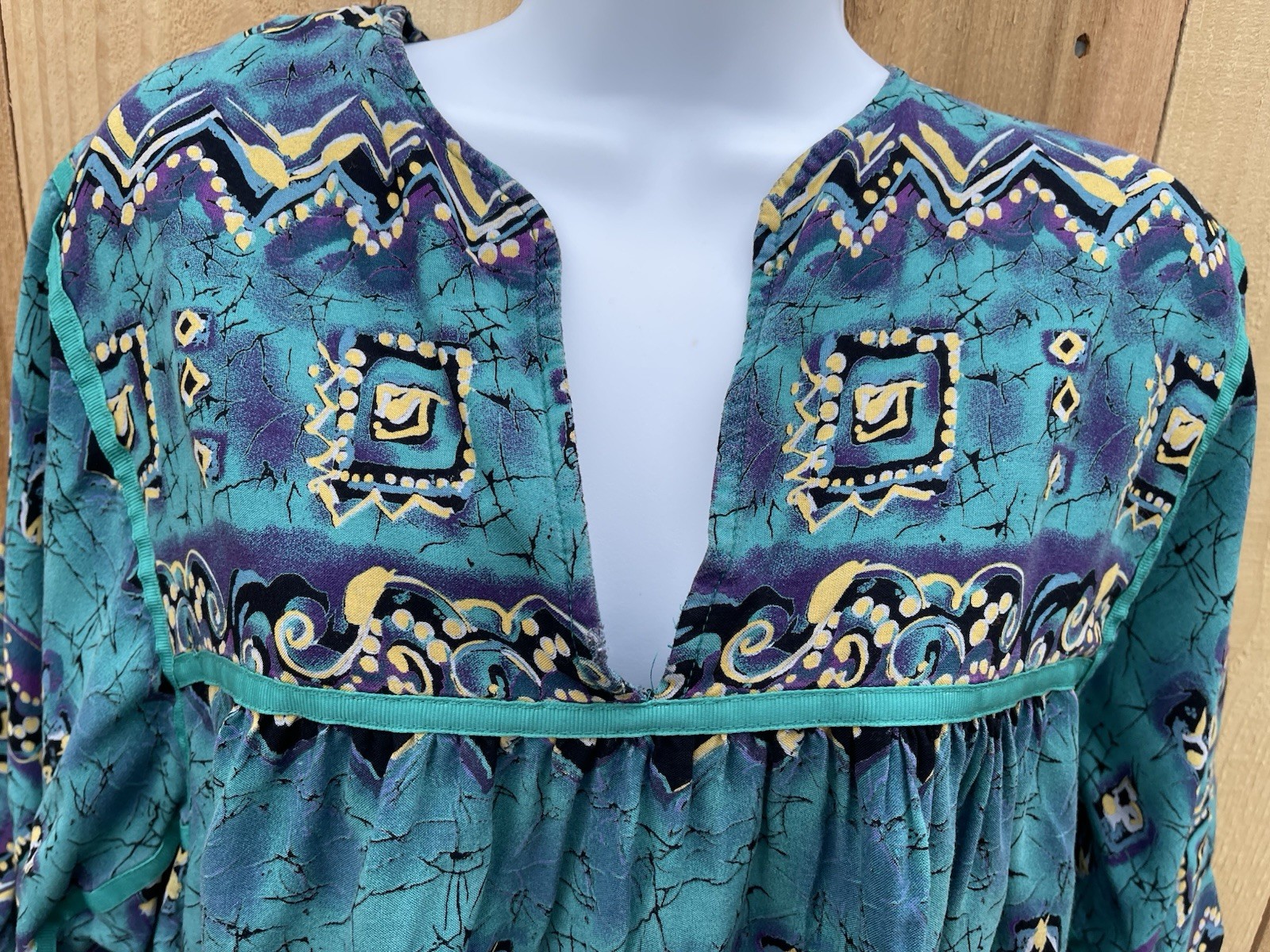 Vintage Krist Gudnason 80s Dress Muumuu Turquoise Southwest Print Kaftan L/XL?