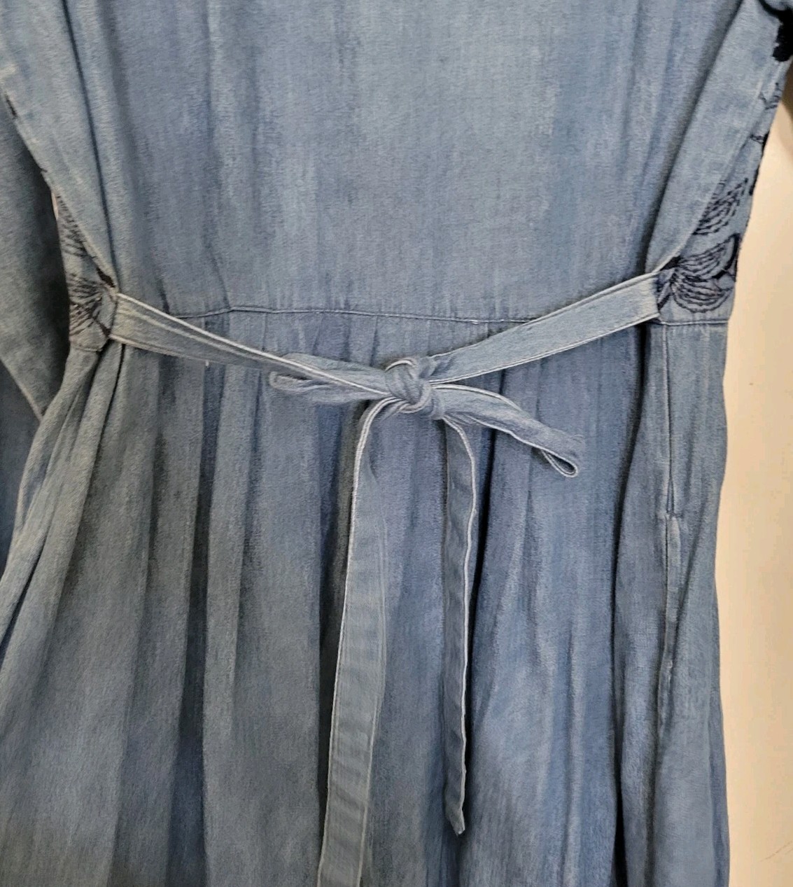 Country Wear Long Sleeve Denim Dress Velvet Trim Embroidered M? SEE MEASUREMTS