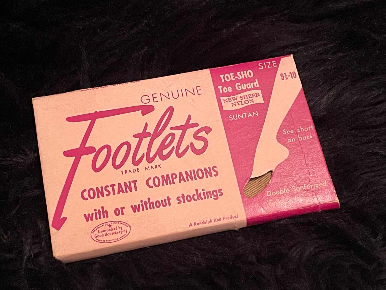 RARE Vtg Footlets TOE GUARD Size 9 1/2- 10 Sheer Nylon Cotton Sole NOS