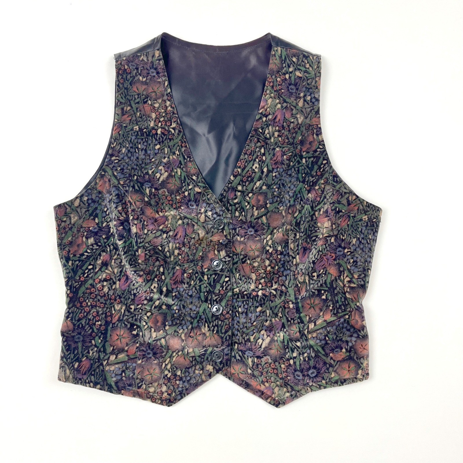Vintage ILGWU Union Made Velvet Vest Floral Button Down 1970’s Retro Boho Size S