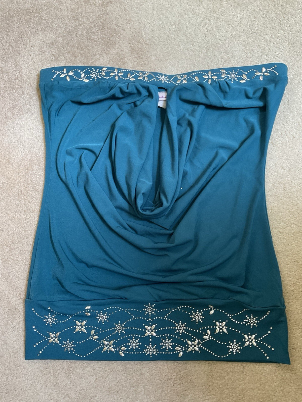 VTG Y2K 2000s Lipstick Blue Strapless Beaded Sequin Tube Top Fairy USA Made Teal
