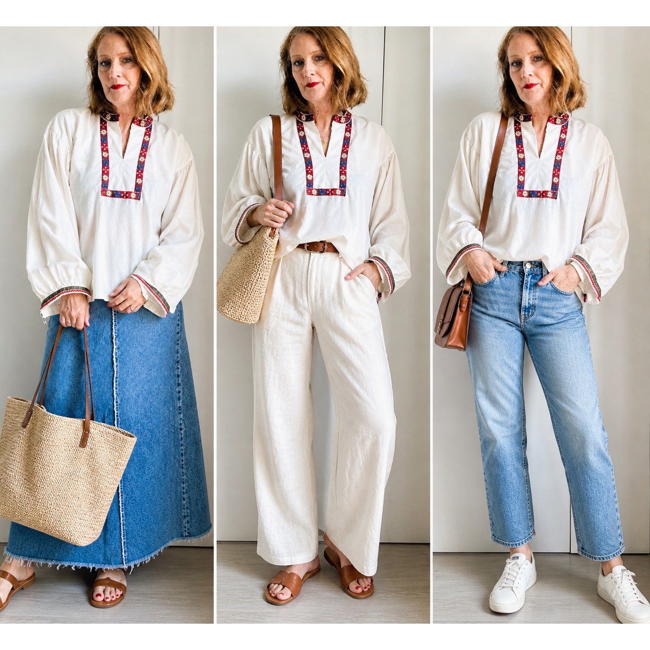 Vintage 70s Boho Peasant Blouse L XL Handmade Cotton Embroidered Folk Top