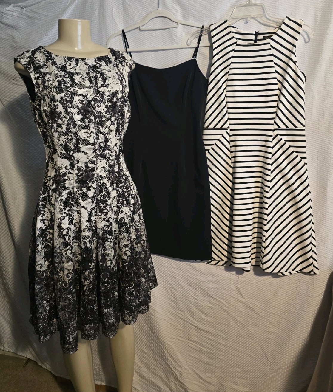 DRESS LOT 3 Womens Size 6 Stretch Black White Stripe Goth Knee Length Form Fit