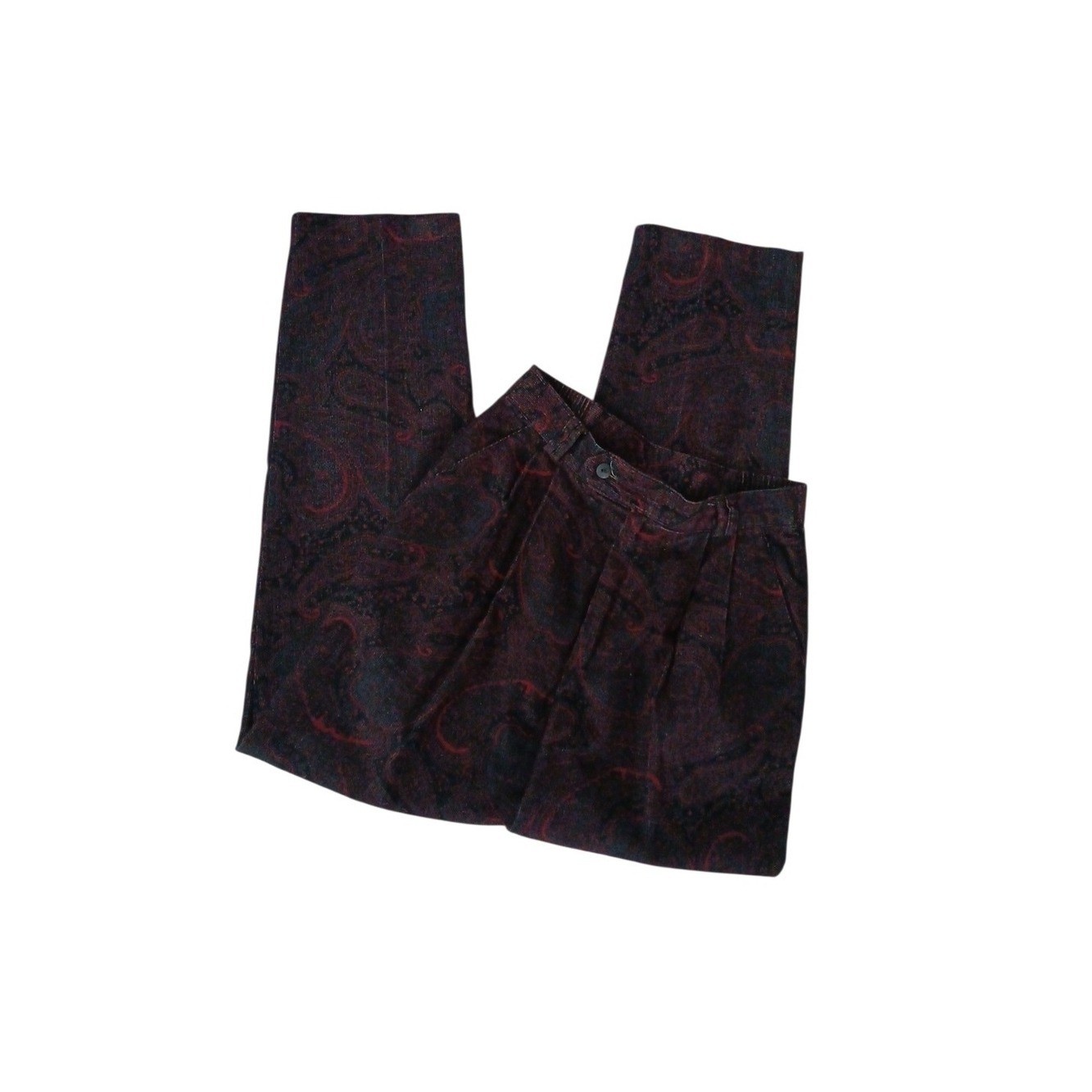 VTG Fundamental Things Petite Pants Womens/4 Paisley Corduroy Belted Pleaded
