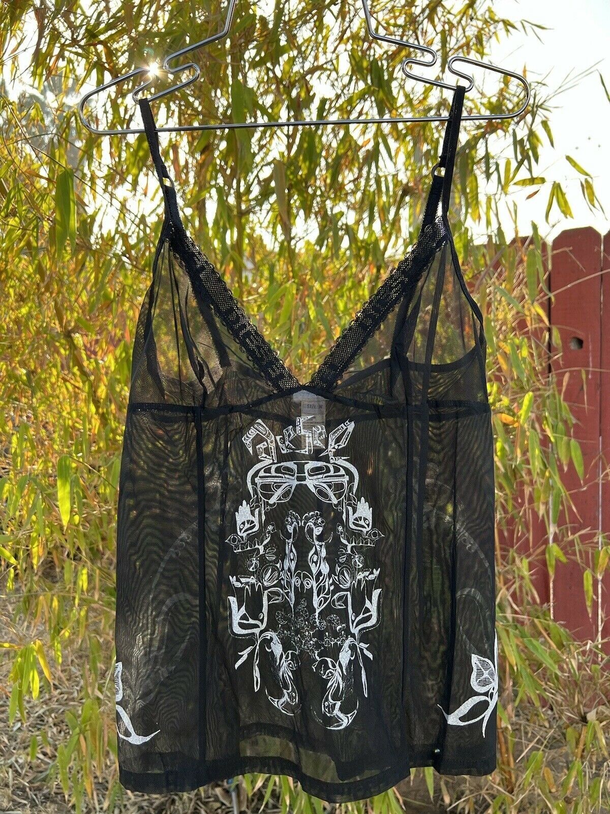 Vintage 90s Y2K Diesel Sheer Black Mesh Lace Cami Tattoo Tank Top Grunge Alt