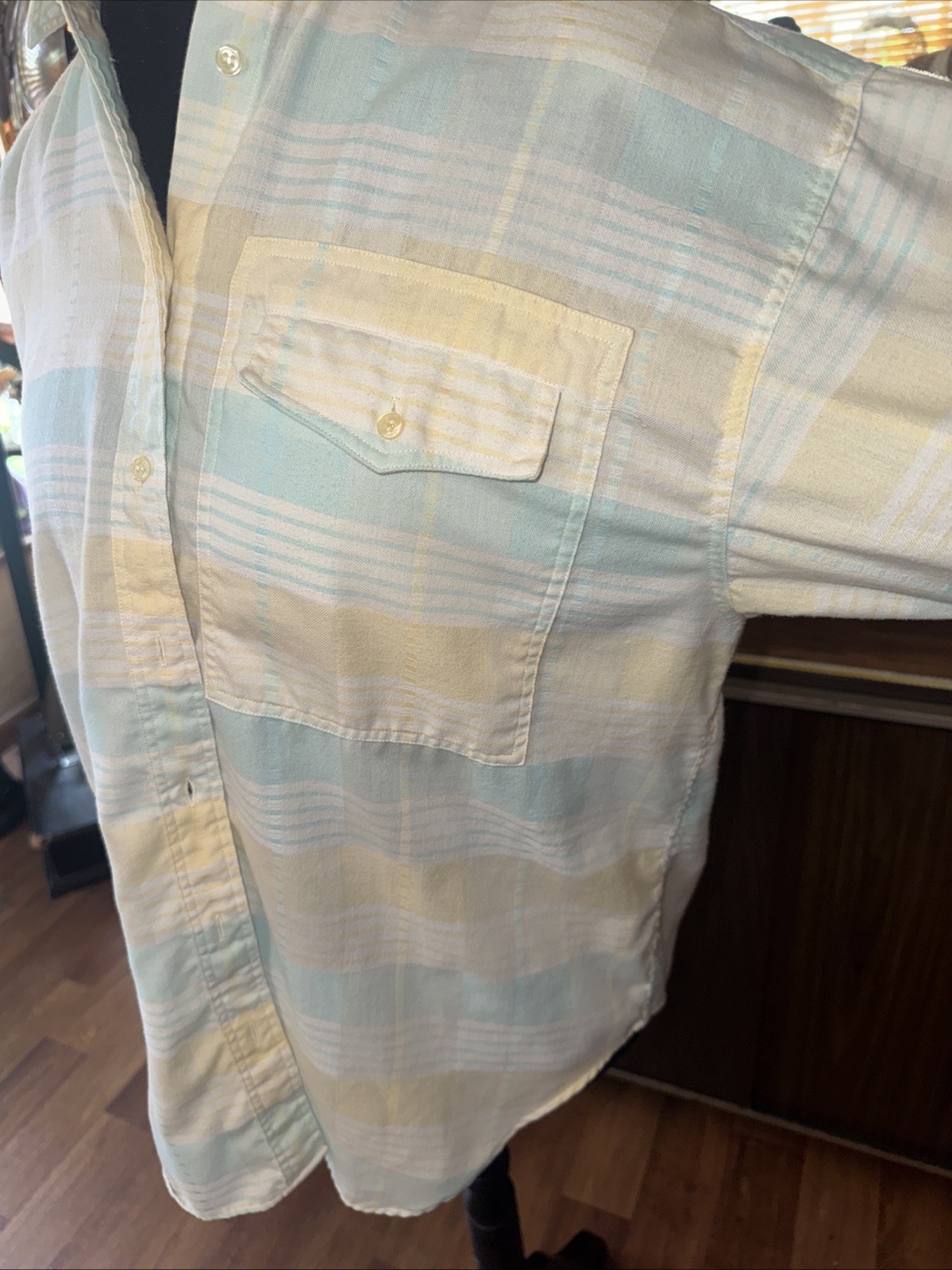 Vintage Shirt 80s CarenSport Button Up Plaid Removable Shoulder Pad Women 2106