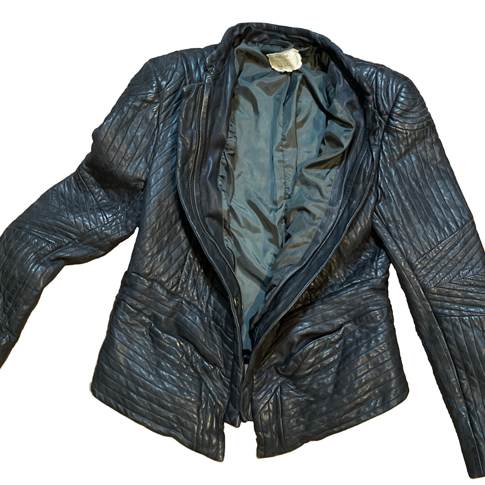 Nicole Miller Large Black Quilted 100% Lamb Leather Jacket – Women Vintage