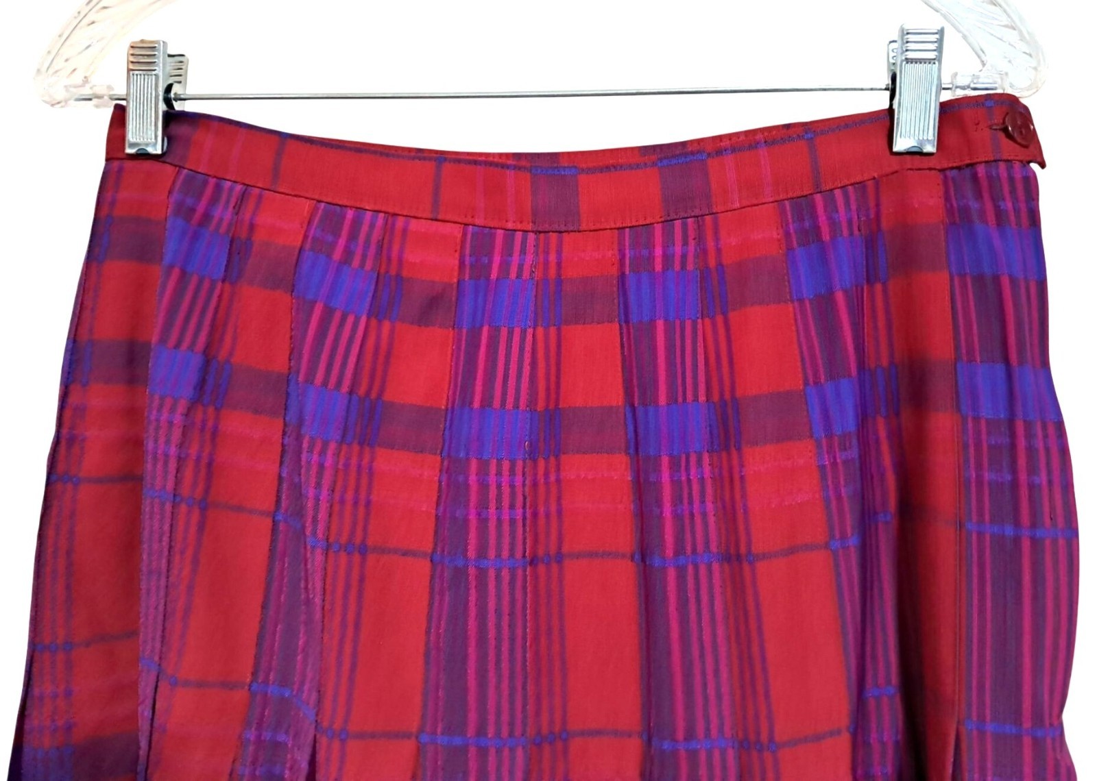 Pendleton Pleated Skirt Womens 6 / 8 Vintage Red Purple Plaid Wool Midi Made USA