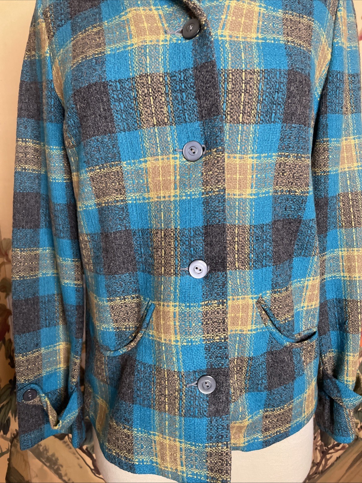 Vintage 1940s Sz S Graff Californiawear Pure Wool Plaid Shirt Jacket Chore Coat