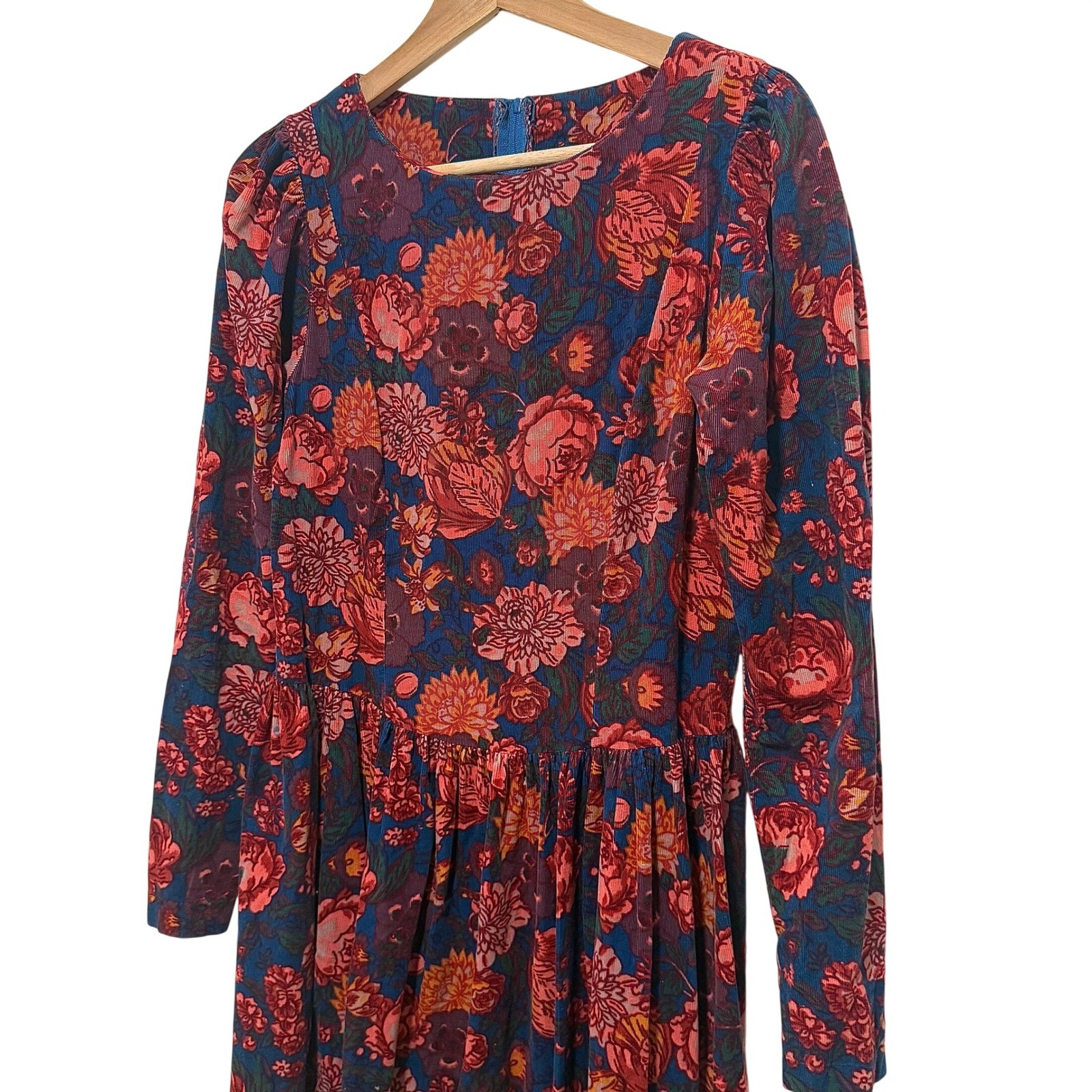 Vintage 80s Laura Ashley Floral Corduroy Drop Waist Dress ~ Great Britain US 10