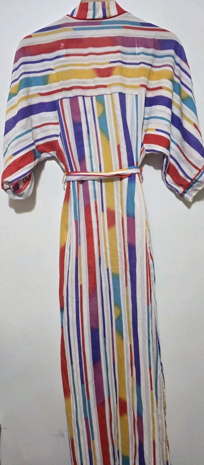 Vintage Periwinkle Loungewear Nightgown Robe Stripe Colors 60s 70s Retro Boho M