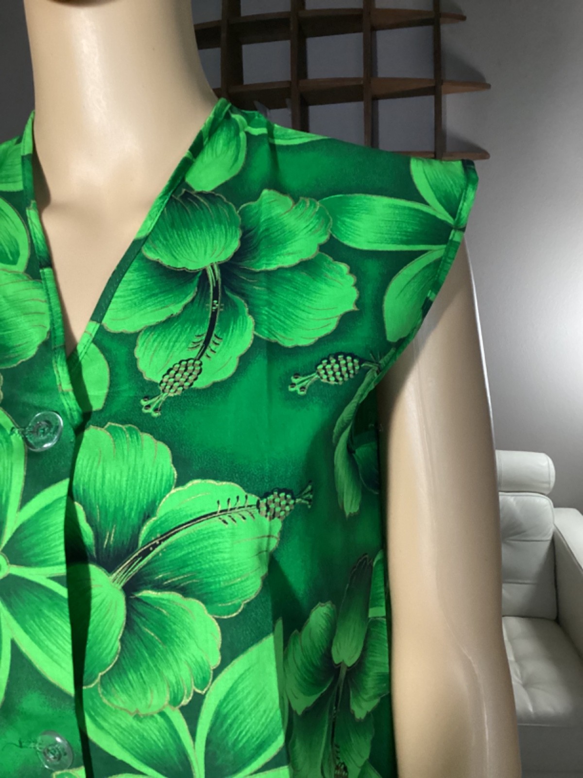 Vintage 60’s Deadstock Cotton Artistic Apron House Hawaiian Tunic Top Hibiscus
