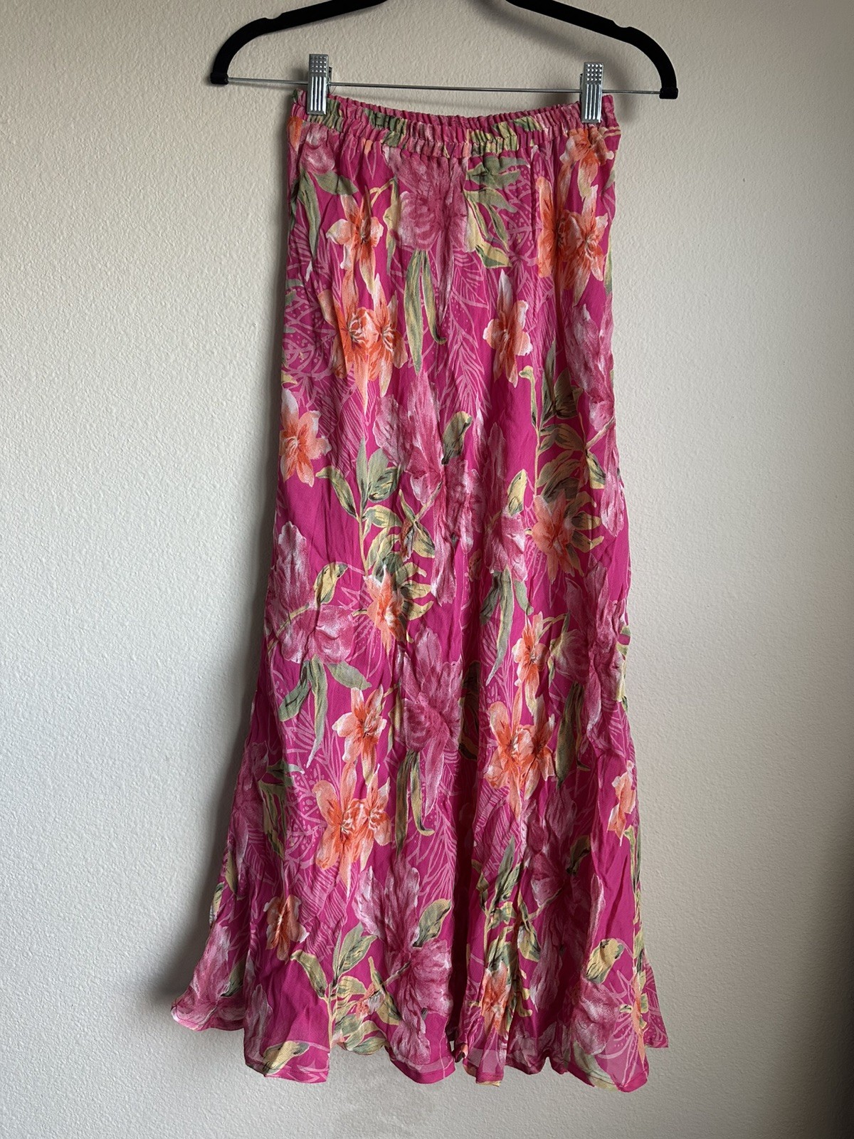Vintage Pink Floral Skirt Cottage Garden Party Midi Sz P (XS)