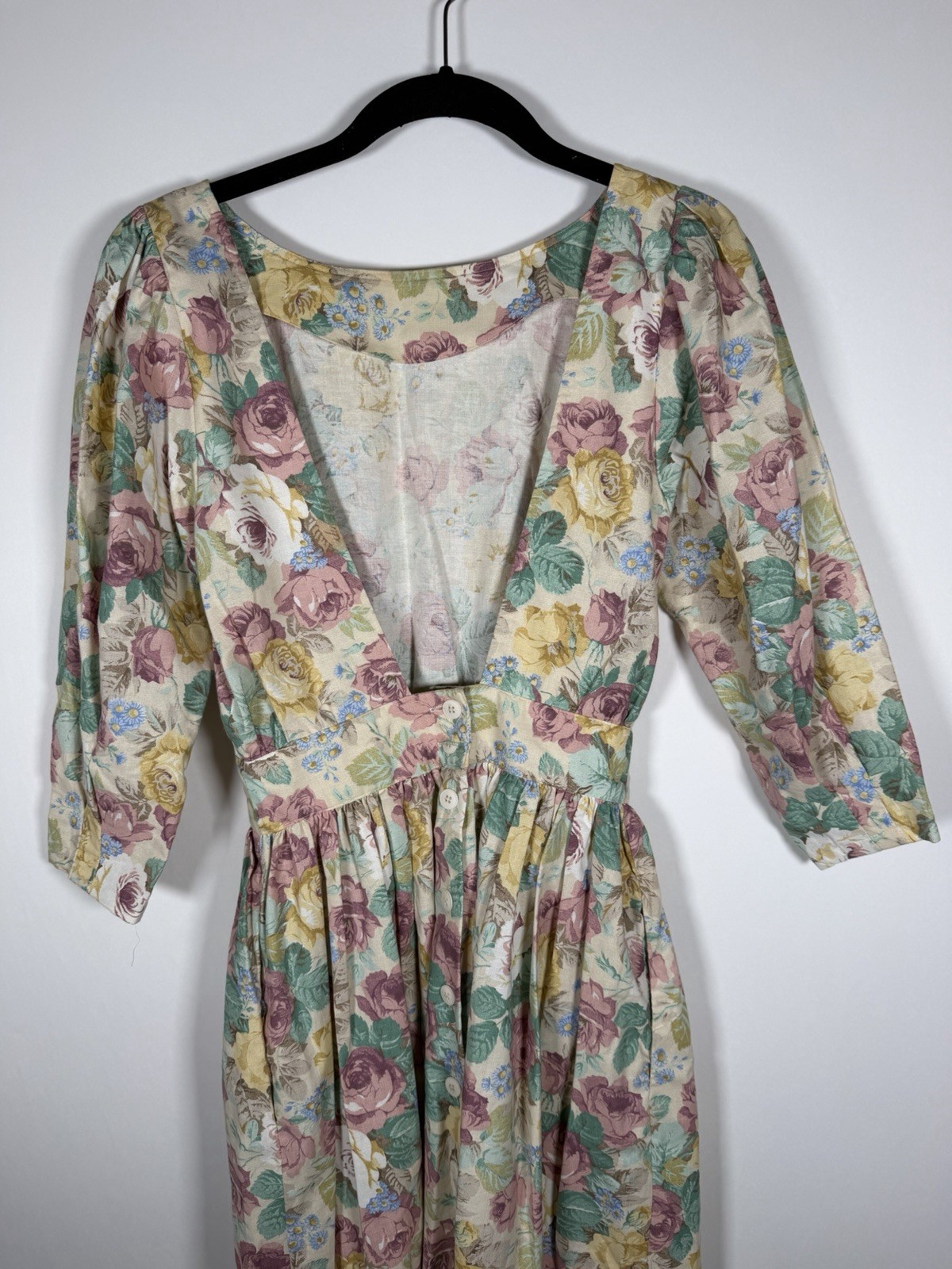 Vintage 80s muted floral puff sleeve cottagecore prairie victorian dress 4