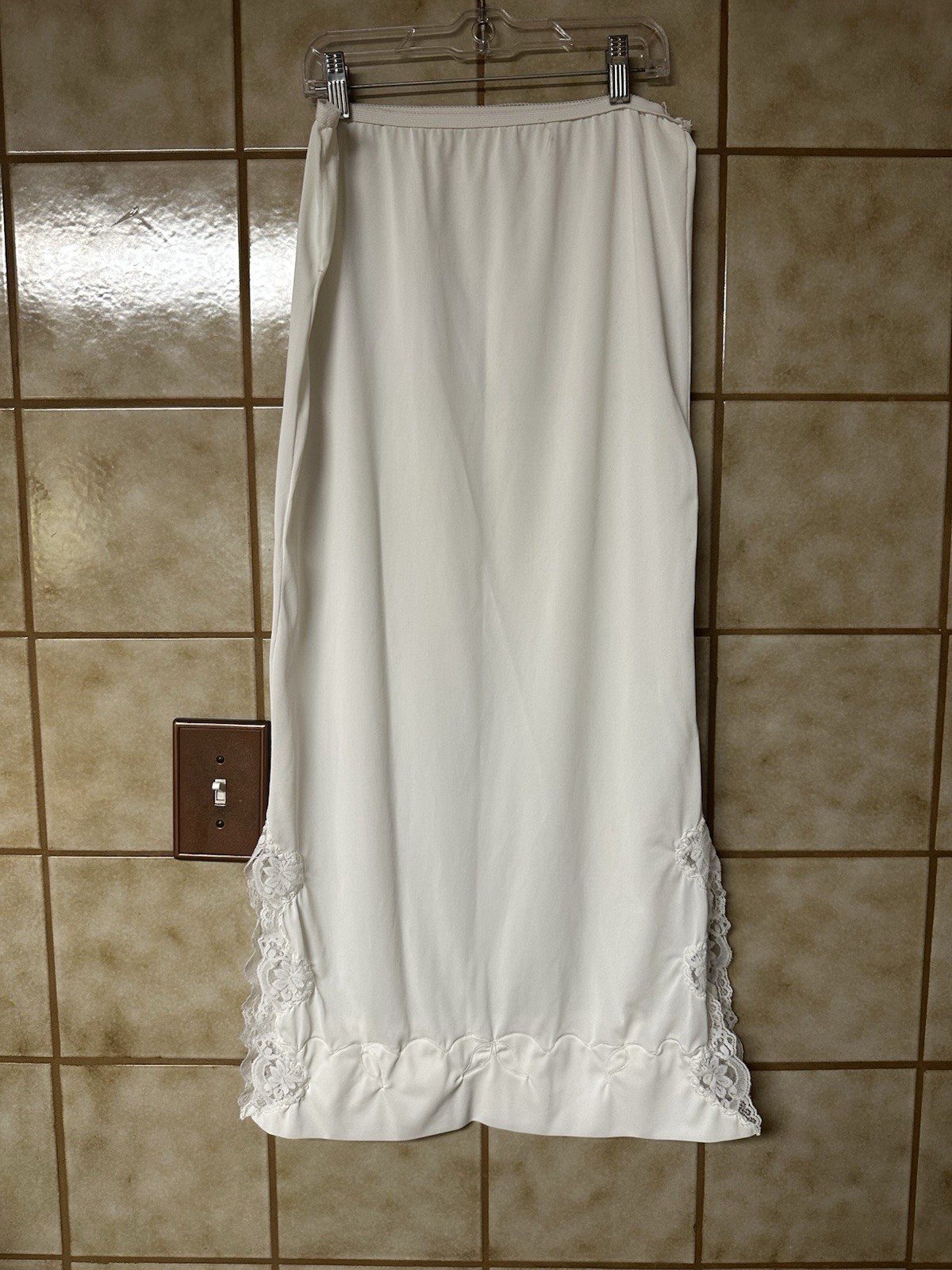 Vintage Women’s Retro Lace Embroidered Side Split Maxi Bridal Slip, Ivory Sz M