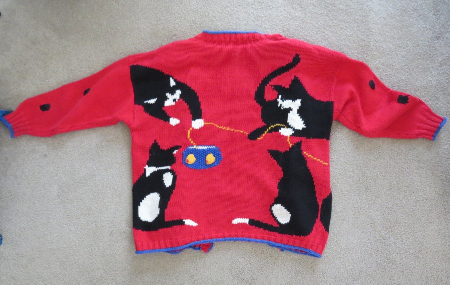 Vtg Cardigan Bay CATS & FISHBOWL Knitted Sweater Size L