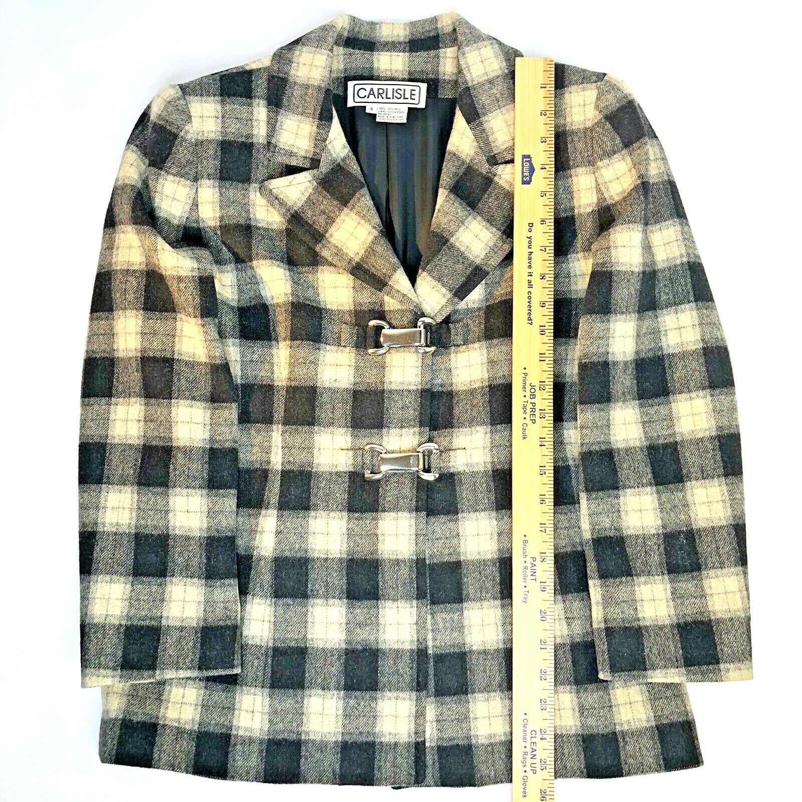 Vtg Carlisle Wool Plaid Blazer Yellow 90s Preppy Clueless Cher Style Toggle Sz 4