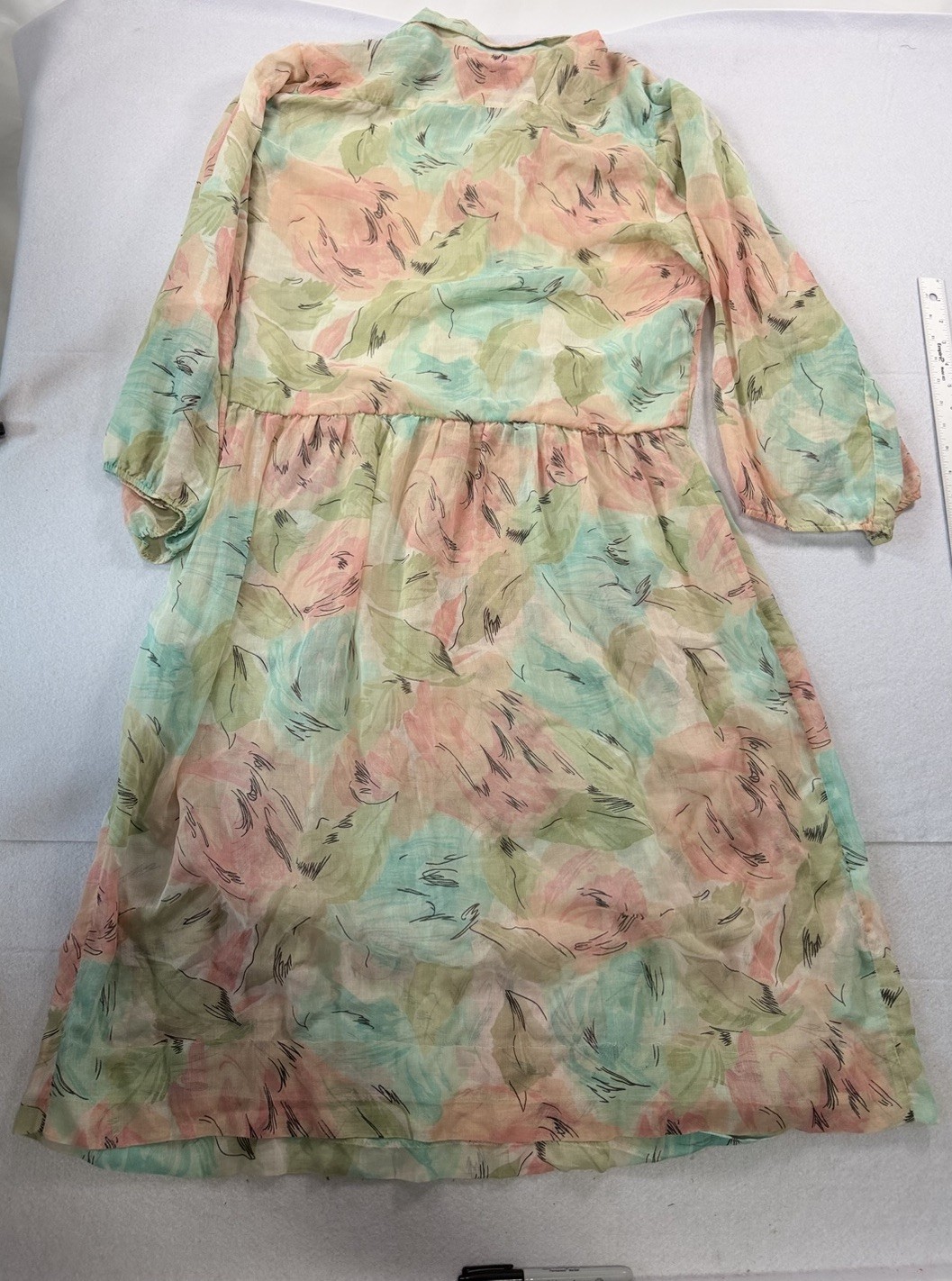 Vintage 1980s Willi of California Floral Chiffon Midi Dress Women’s Button Top