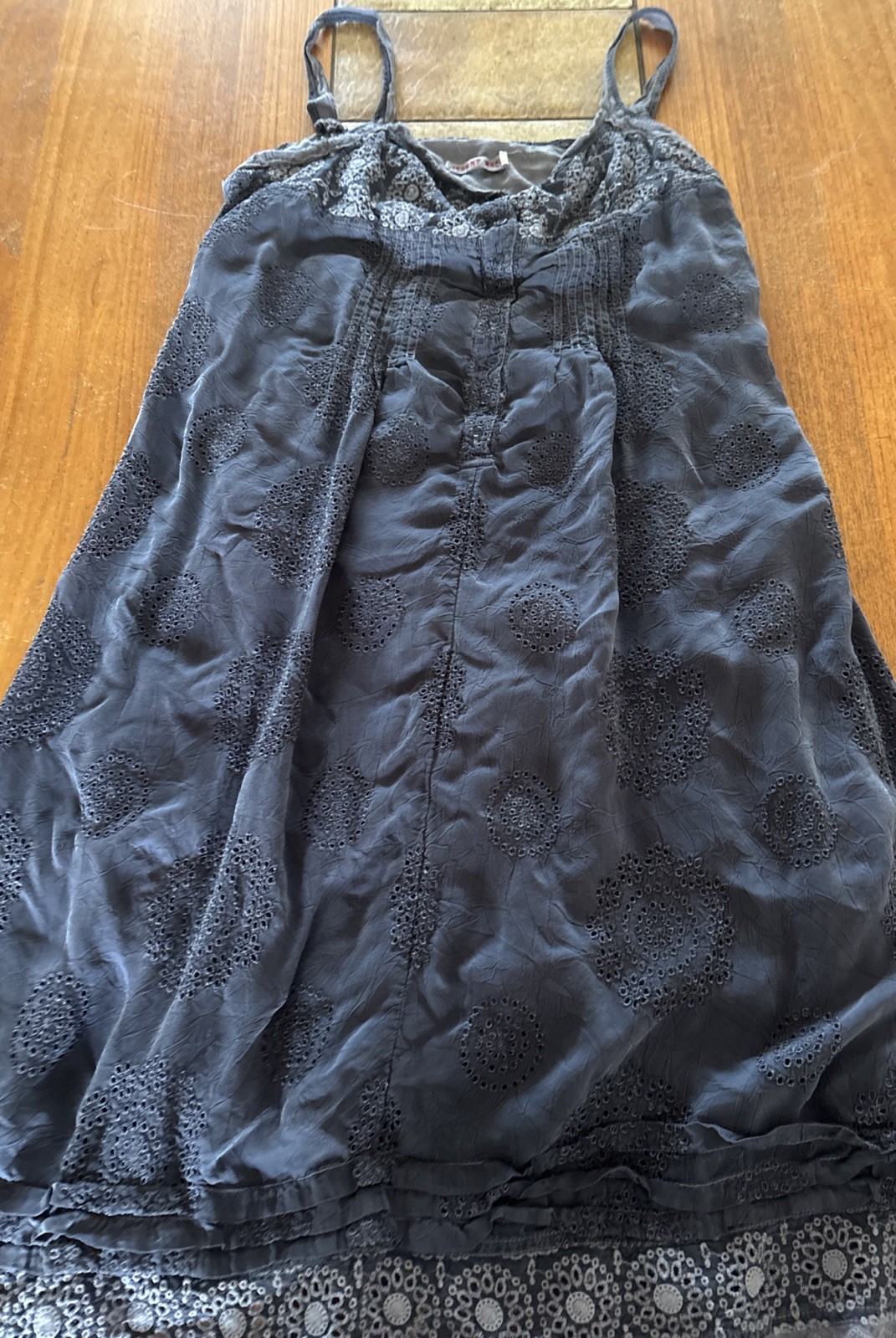 Vintage ‘90s Johnny Was Black Gray Embroidered Eyelet Sleeveless Sun Dress Sz M