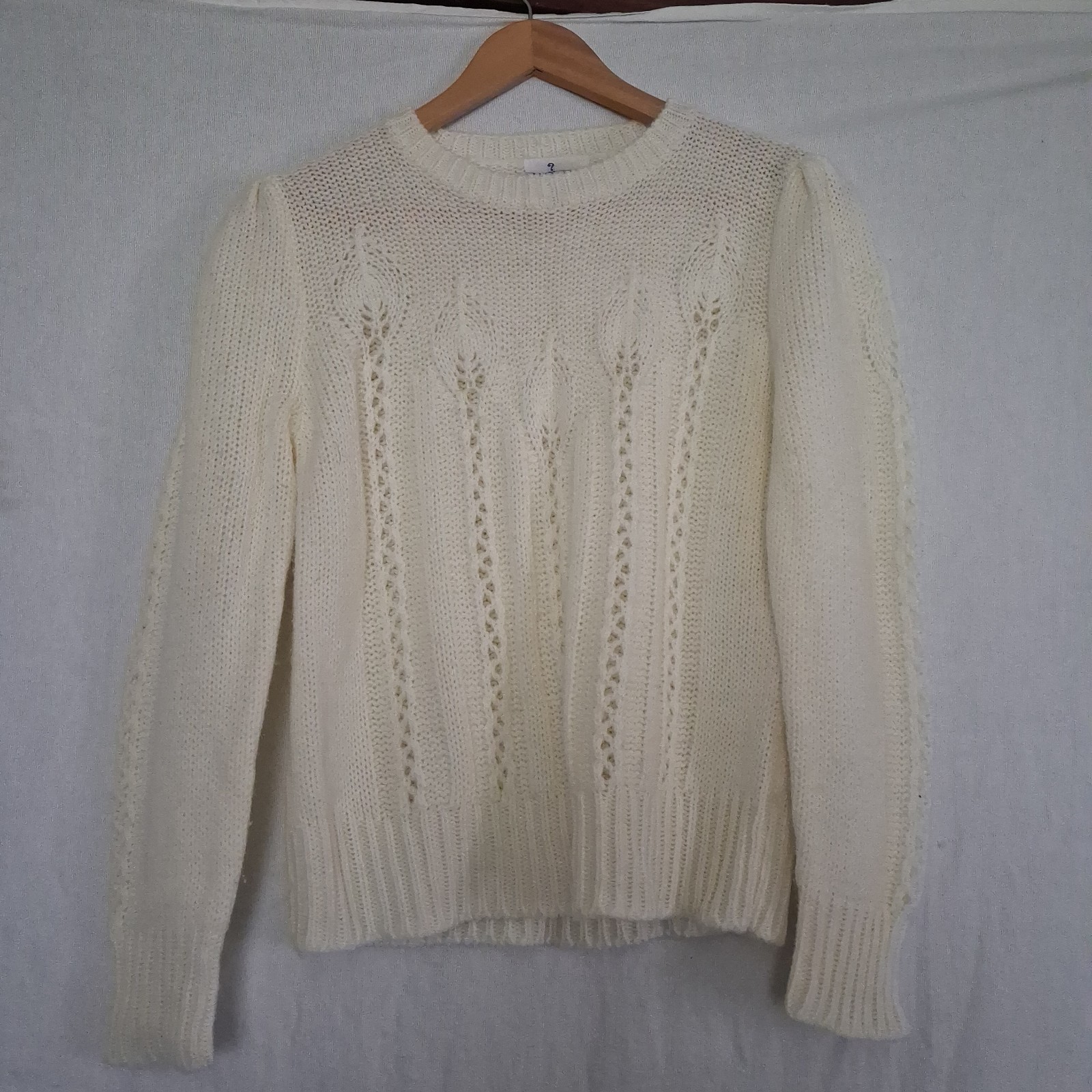 VTG 80s Riddles by Ellie White Pointelle Knit Sweater Medium Leaf Open Stitch…