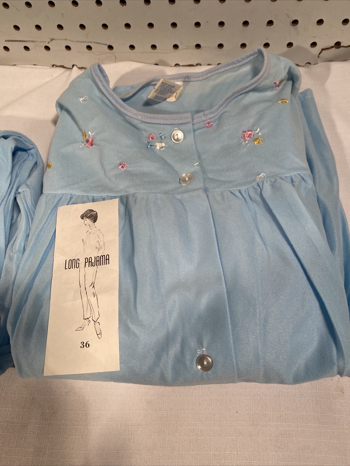 Katz Long Pajamas Set Size 36 Blue Flowers Sleepwear Vintage 2 Pieces
