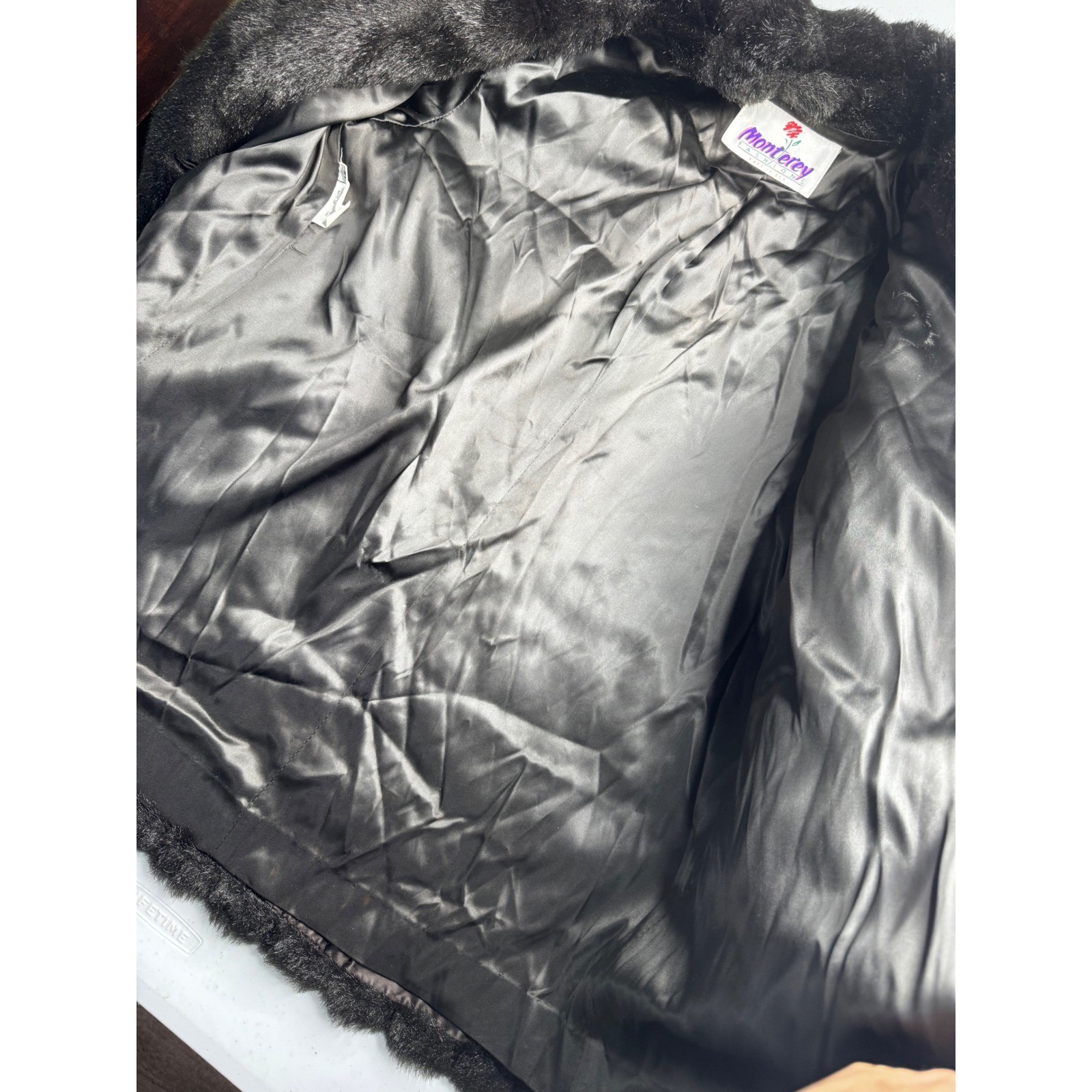 Vintage Monterey Fashions Faux Fur Coat Brown Silver Shawl Collar Size 16 USA