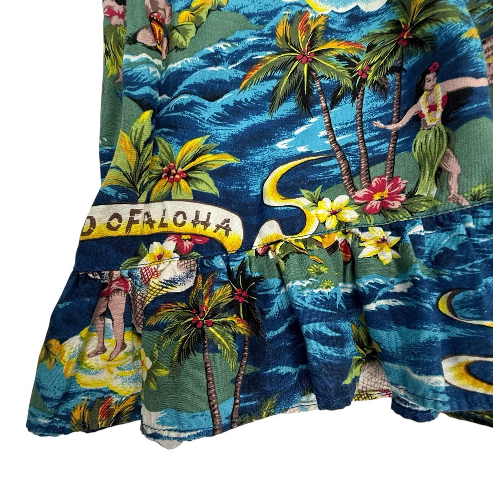 Vintage Kalakaua Hawaiian Dress Women Large Ruffled Luau Dancers Rayon