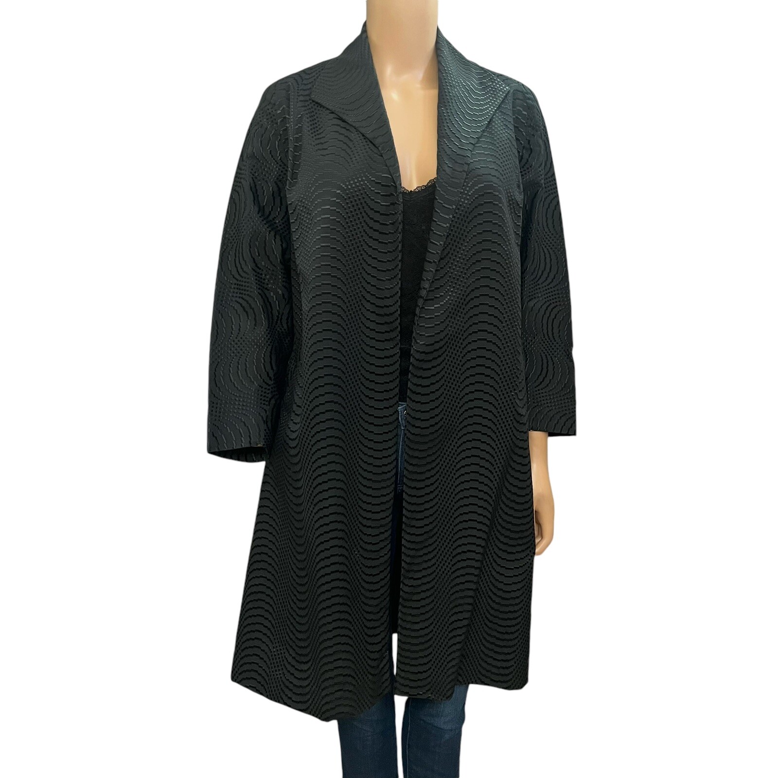 60s Vintage Embroidered Coat M/L Open Mid Length Retro Classic Elegant Topper