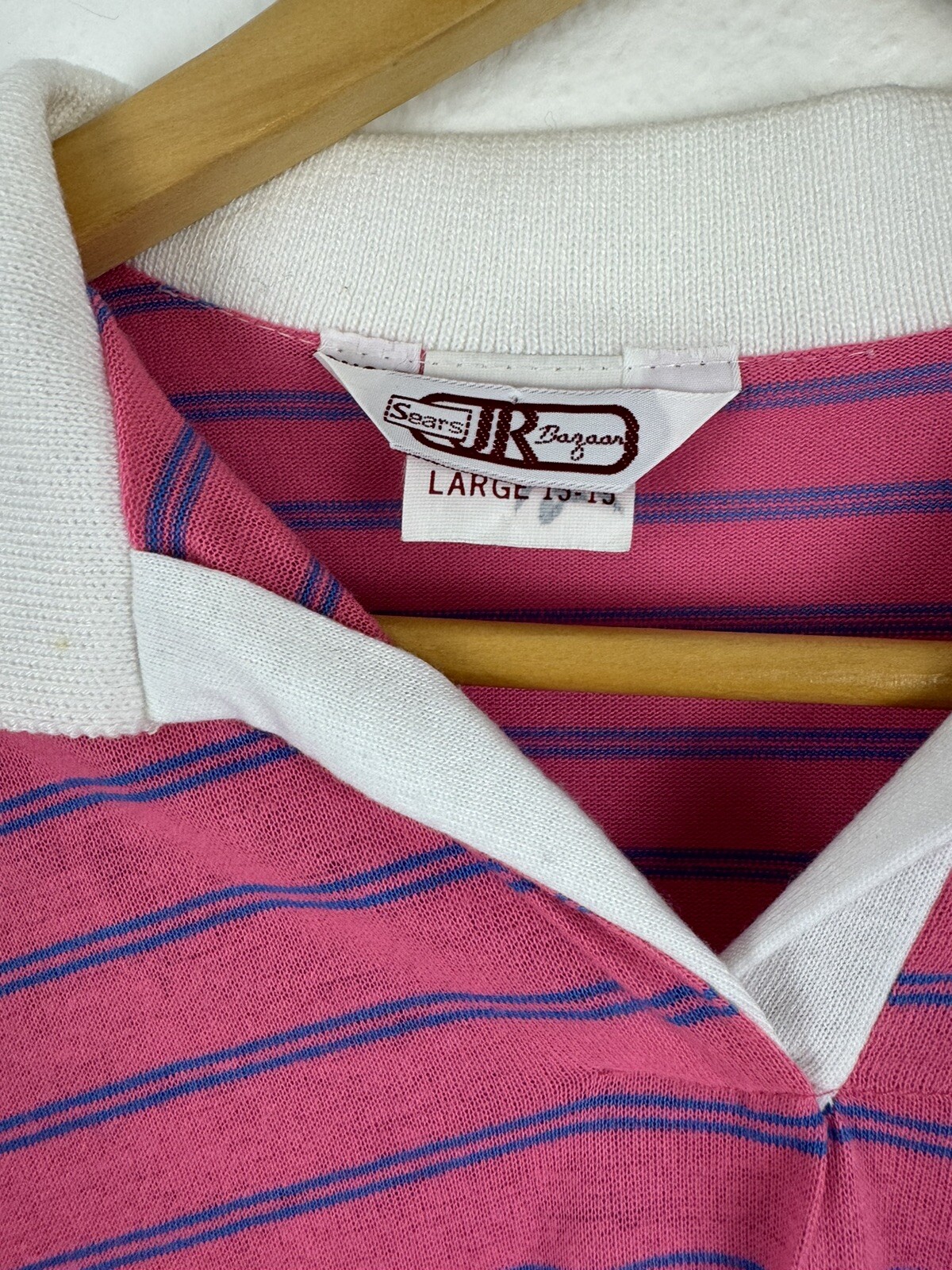 Sears Jr Bazaar Collared Polo Style Night Gown Pink Striped Large 13-15