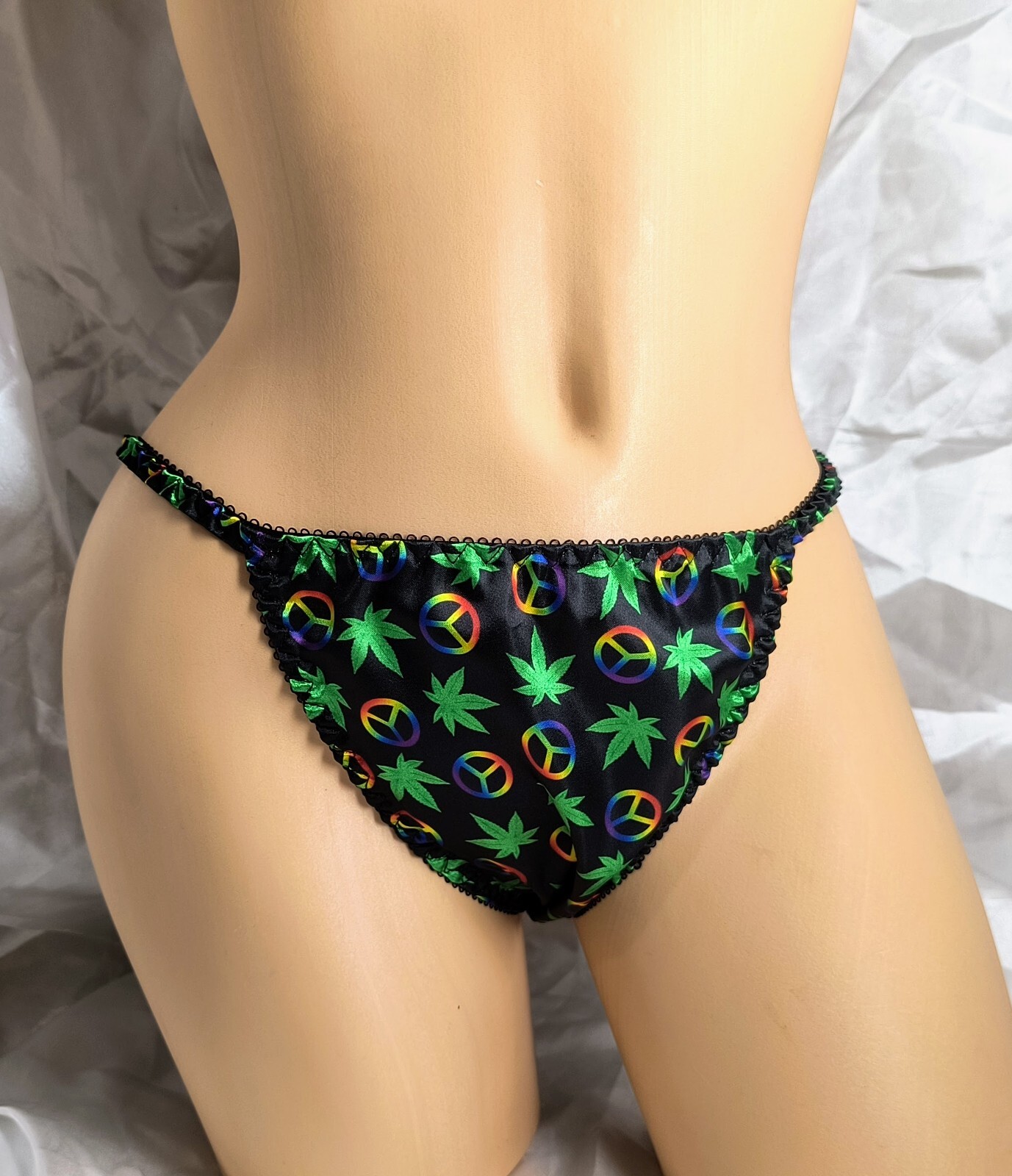 420 PEACE print Satin String Bikini panties *Limited Edition*