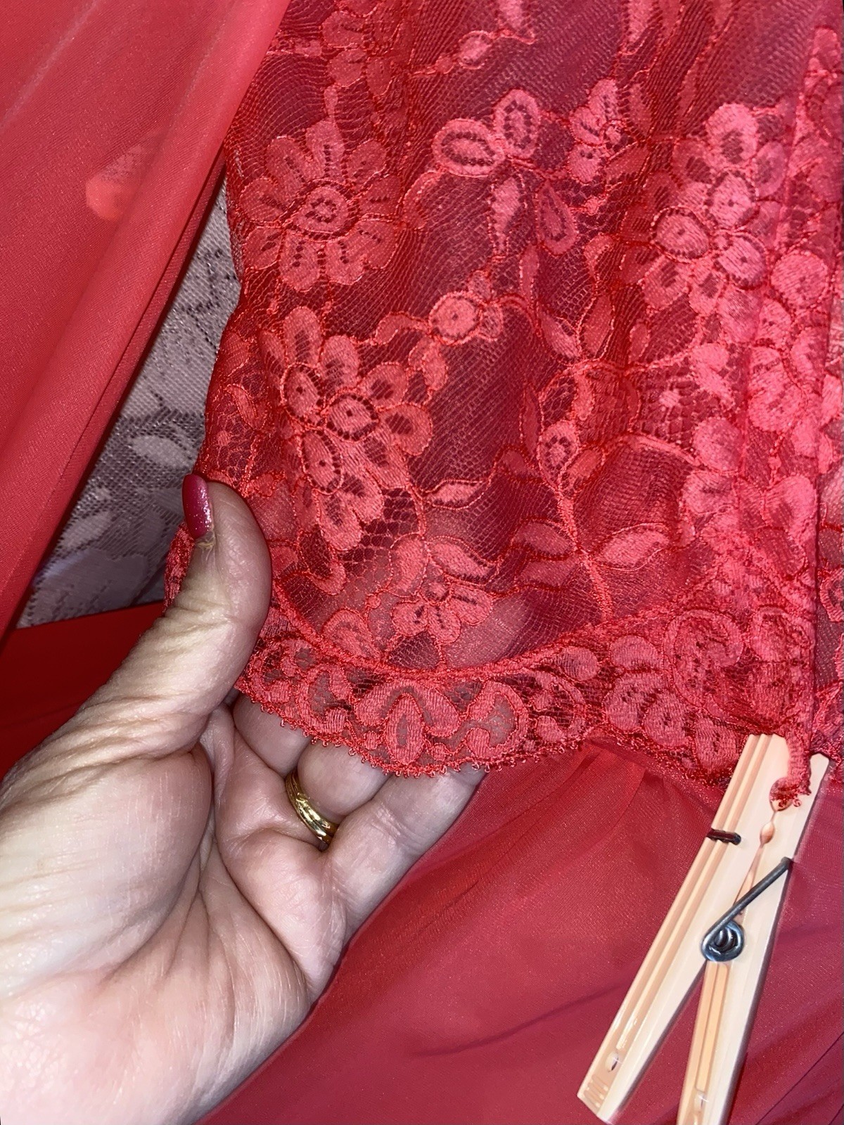 VTG Gossard Artemis 36 M Deep Rich CORAL Peignoir Robe Nightgown Gown w Lace Set