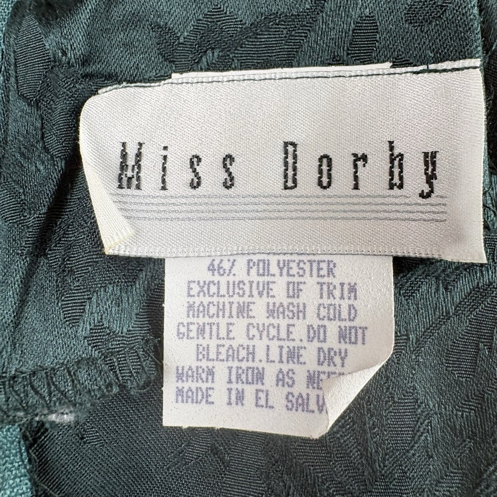 Vintage 80s Miss Dorby Dress Women’s 14 Green Jacquard Cottagecore Regency Fairy