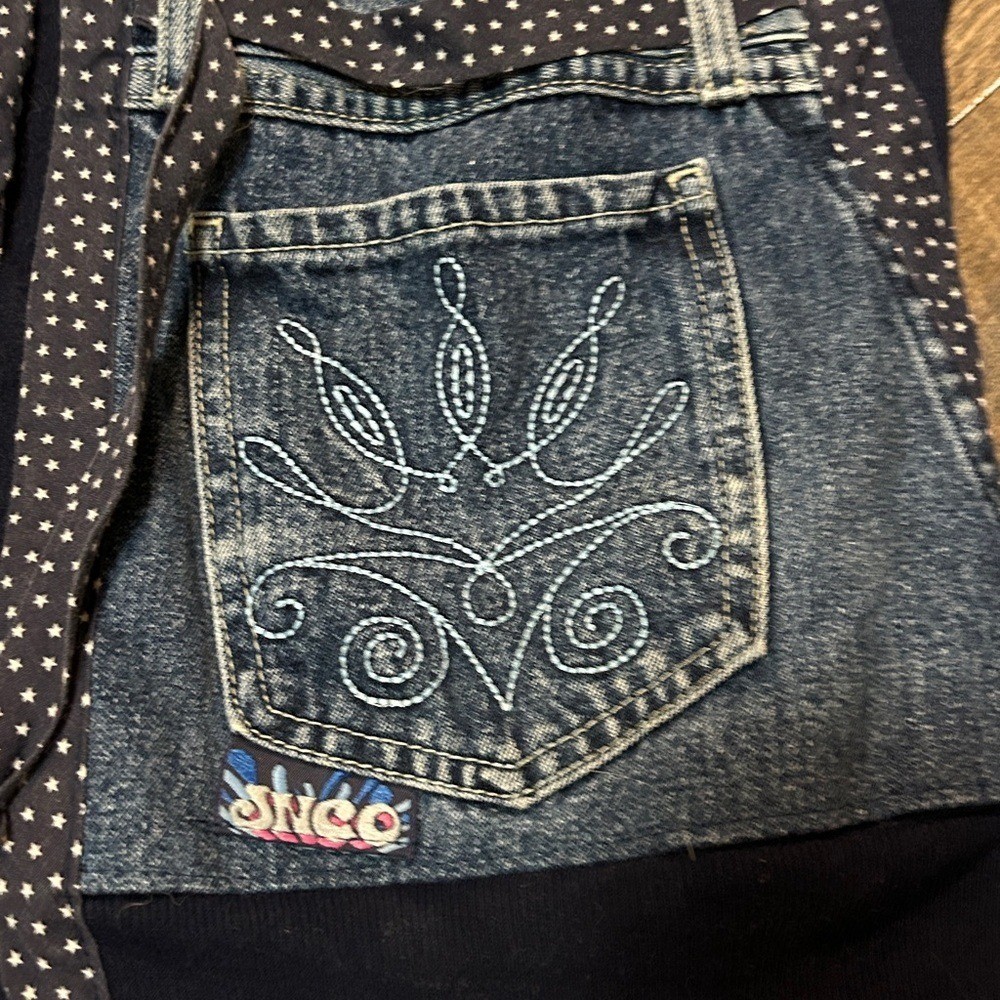 Vintage Sweatshirt Womens Large Blue Jacket Up cycle Jnco Denim DIY Made In USA
