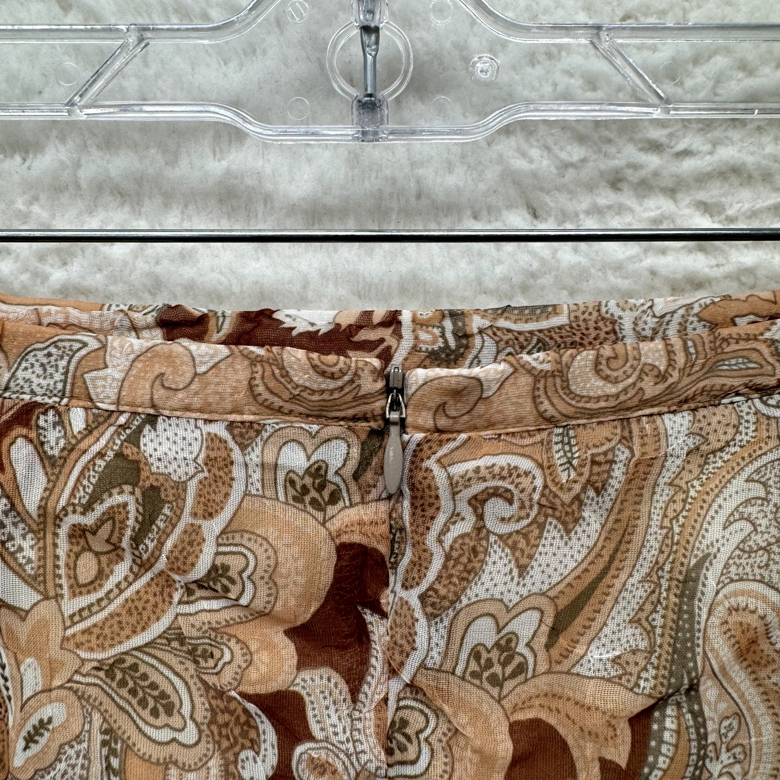 90s Y2K Vintage Mesh Midi Skirt Large 10 Tan Beige Paisley Boho Fairy Grunge