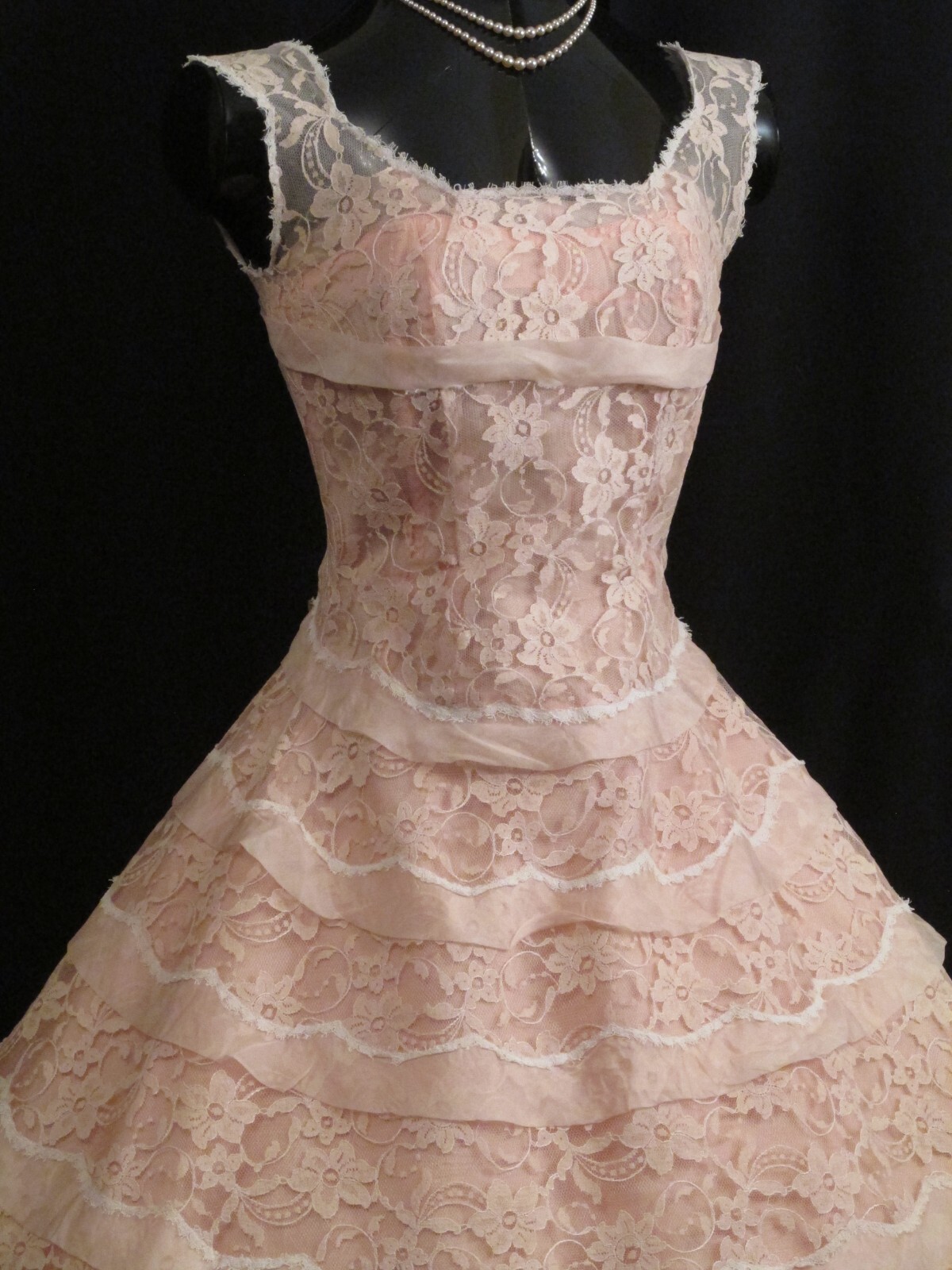 Vintage 1950’s 50s Henry Condor PINK Silk Lace Organza Party Prom Wedding Dress