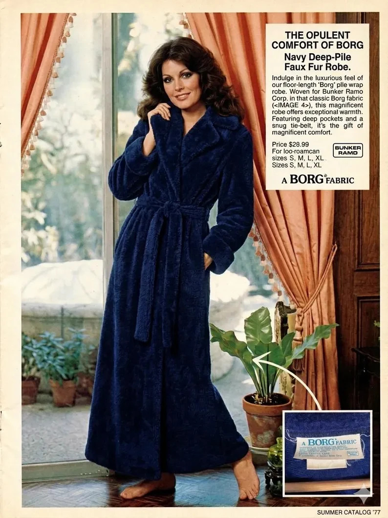 Vintage 1970s Plush Fuzzy Dark Blue Robe Made In USA Size M