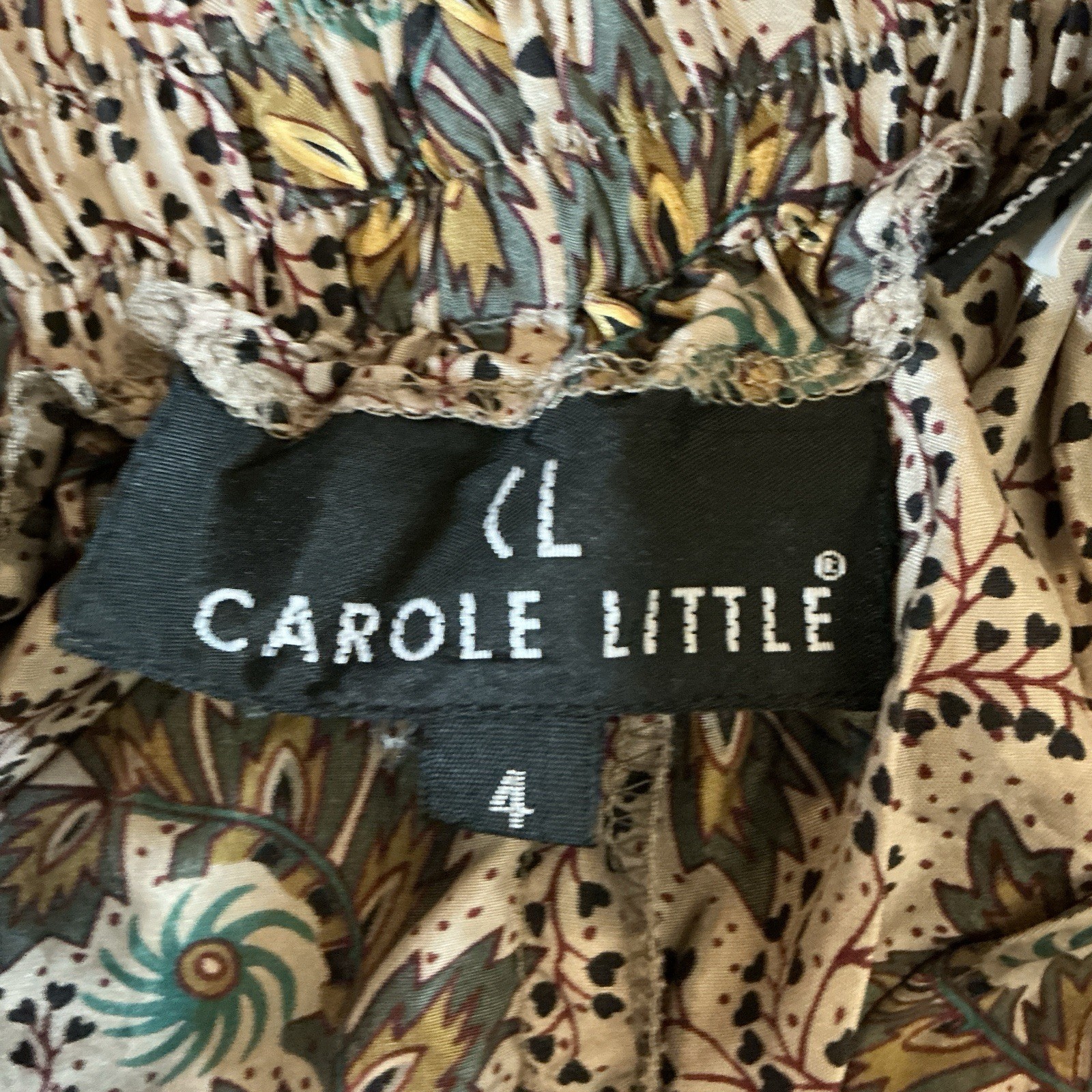 VINTAGE Carole Little 100% Silk Wmns Size 4 Floral Print Pull-On Pants Boho #9E4