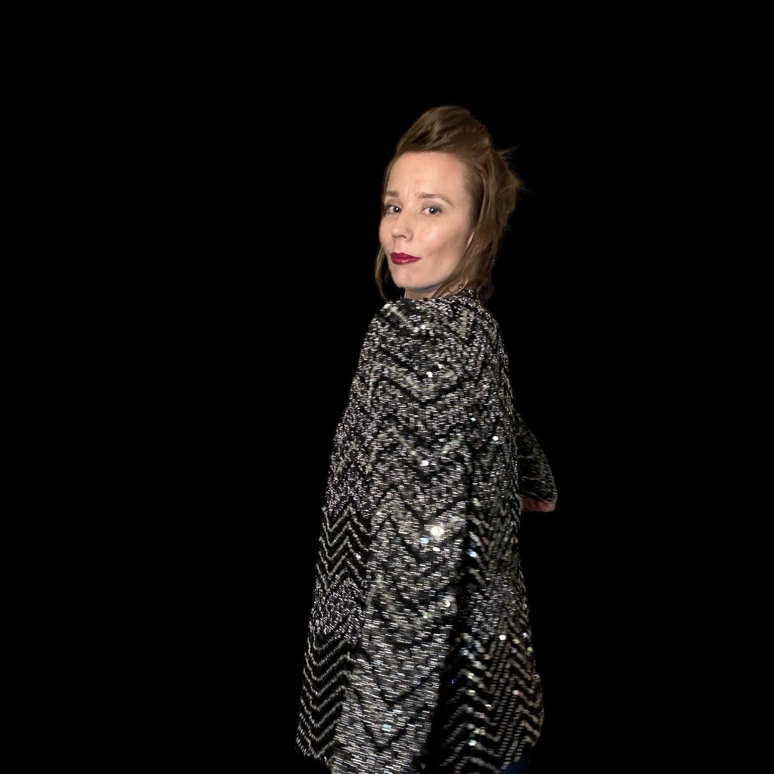 Vintage 80s Glam Formal Black & Silver Zig Zag Barclay Square Blazer Jacket